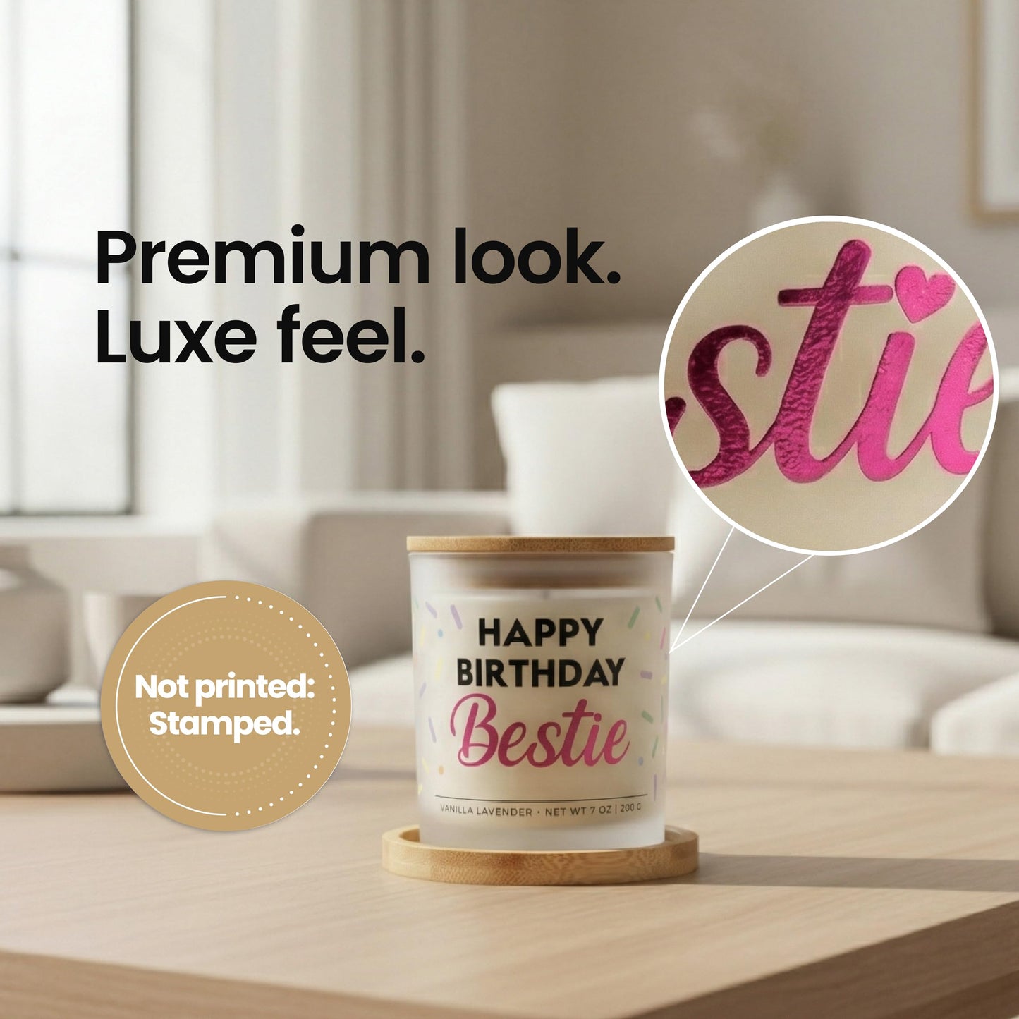Bestie Birthday Gifts for Women - Happy Birthday Bestie Gifts for Women with Sprinkles Friendship Soy Candle Gift Set for BFF Sister Coworker Vanilla Lavender Candle Ready to Gift Box by Wick and Wit