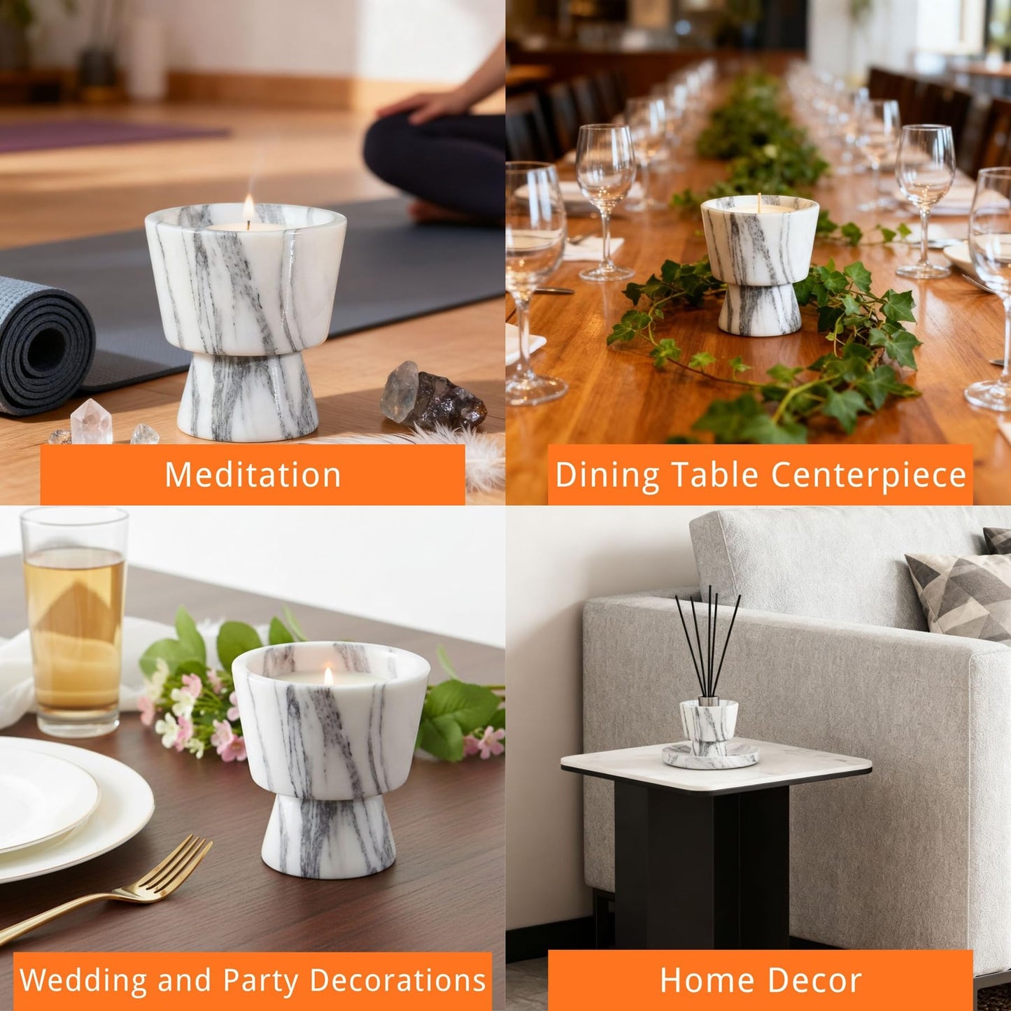 Marble Candle Holder 3’’ Grey-White Scented Container Reusable for Home Decor, Meditation, Party or Dining Table Centerpiece
