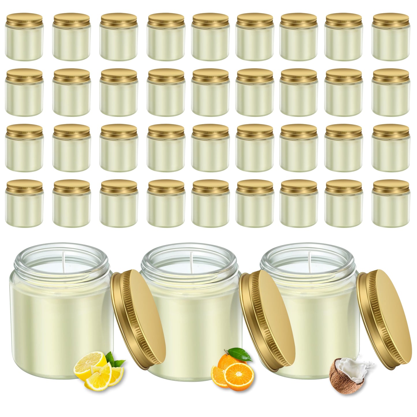 ACITHGL 36 Pcs 4oz Mini Mason Jar Candles Small Scented Candles Bulk Aromatherapy Ideal Souvenir Favors for Wedding Birthday Party (Lemon, Citrus, Coconut Milk, Gold)