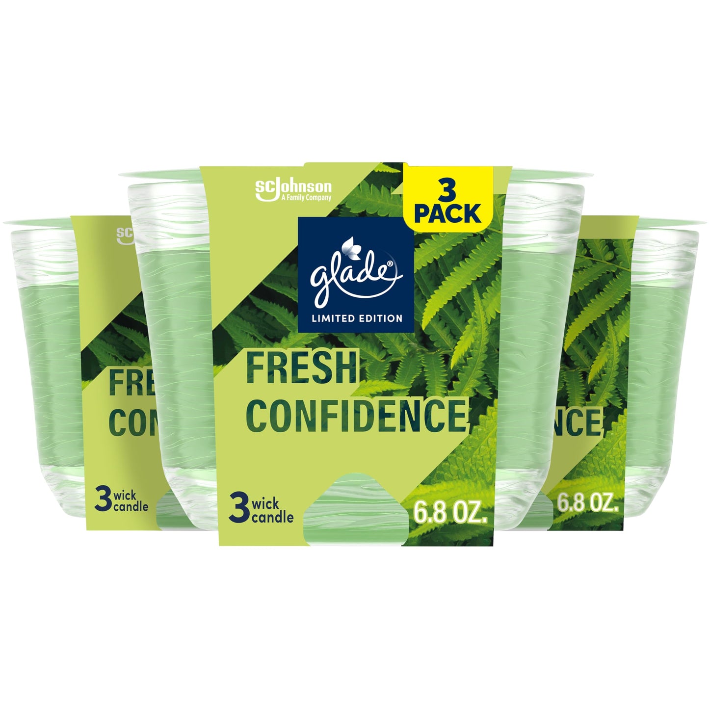 Glade 3-Wick Scented Candle Jar, Fresh Confidence, Air Freshener Infused with Essential Oils, 6.8 Oz, 3 Count