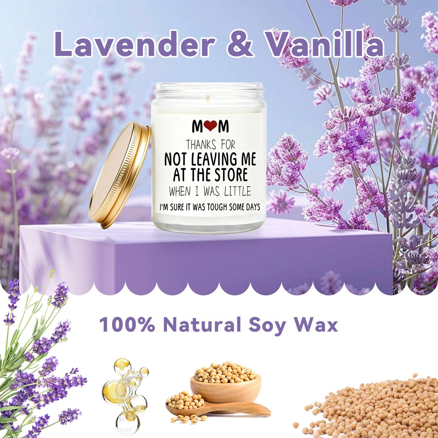 Haukea Gifts for Mom from Daughter Son Mom Birthday Gifts Mothers Birthday Gift for Stepmother Adoptive Mother Mother’s Day - Lavender Scented Candle 9 oz (Moms 2)