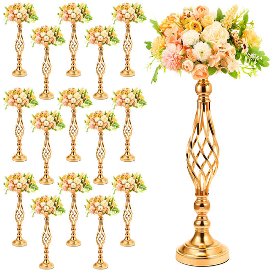 Rtteri 20 Pcs Metal Flower Arrangement Stand Wedding Flower Centerpieces Stand Elegant Metal Vase Candelabra Candle Holder for Wedding Reception Table Decor Party Hotel Home Decor (Gold,Medium)