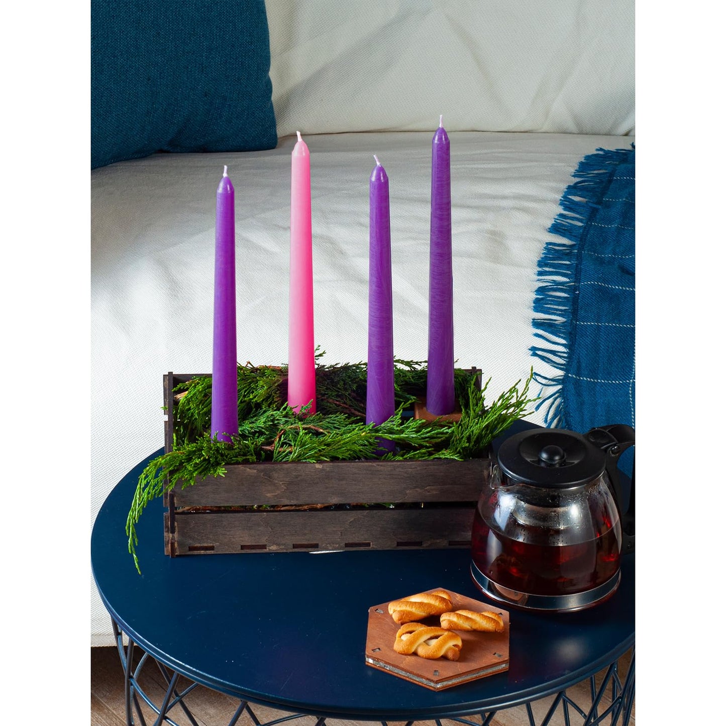 CANDWAX 10 Inch Advent Taper Candles Set of 12 - Long Burning Dripless Unscented Tapers - Perfect for Advent Wreaths, Christmas Décor - 9 Purple Tapers, 3 Pink Tapered Candles