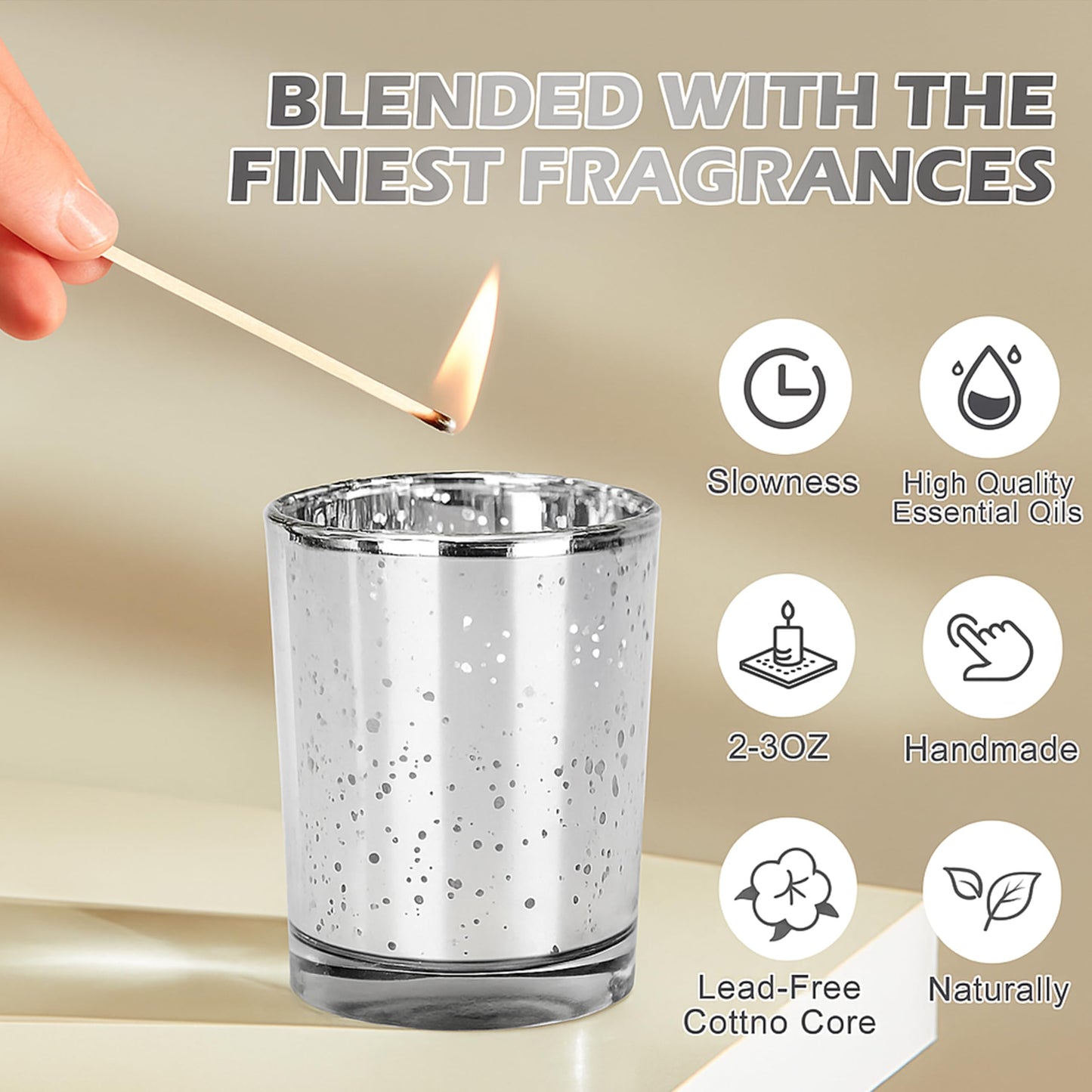 Soft Breeze 24 PCS Speckled Mercury Silver Glass Votive Candle, Unscented Silver Glass Candle, Christmas or Wedding for Table Home Birthday Anniversary Candles