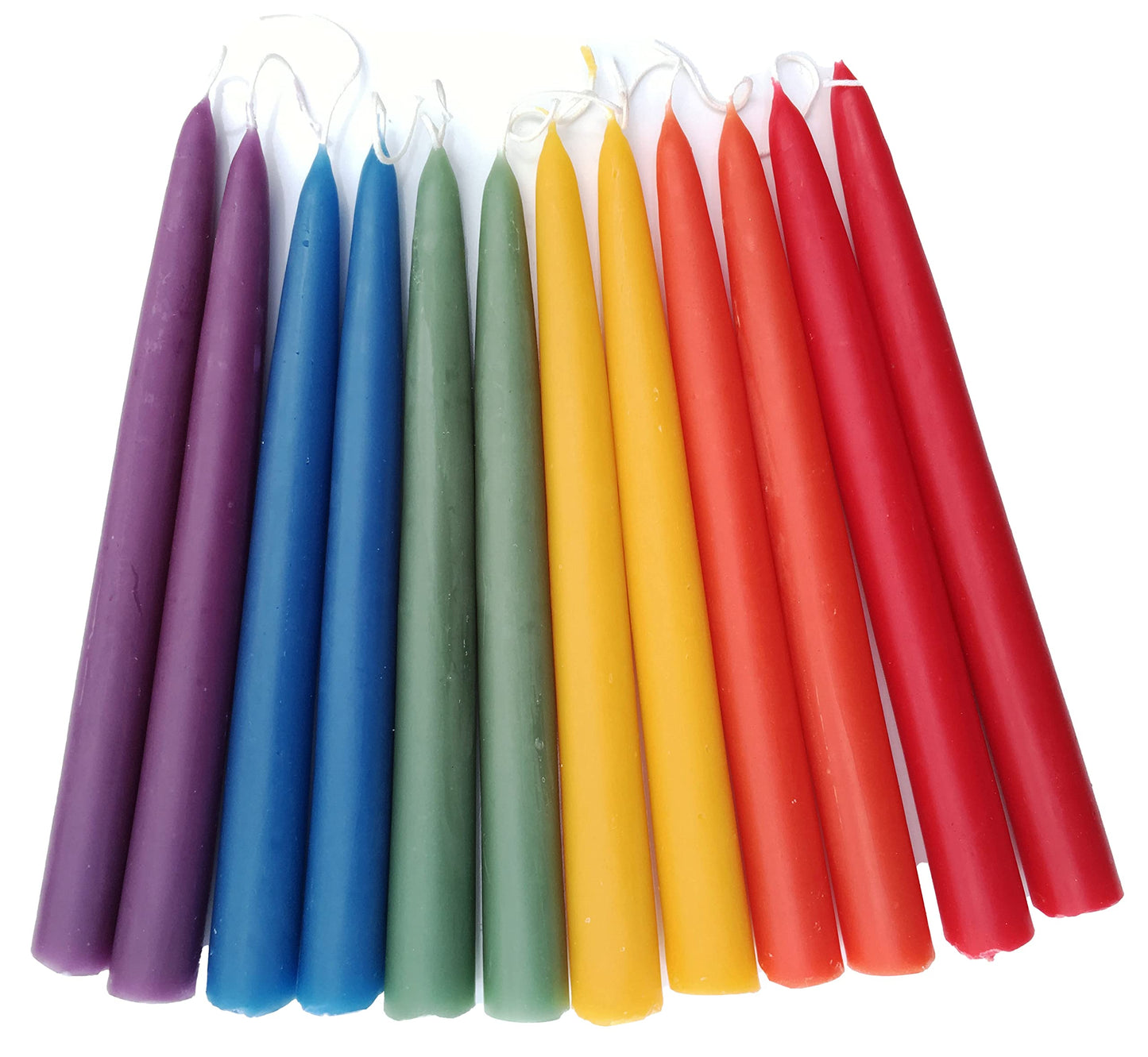 100% Pure Beeswax Taper Candles - All-Natural Handmade Decorative & Dipped Smokeless Unscented Candles for Christmas, Advent, and Hanukkah, Rainbow, 8.5 Inches, 12 Candle Set, by BeeTheLight
