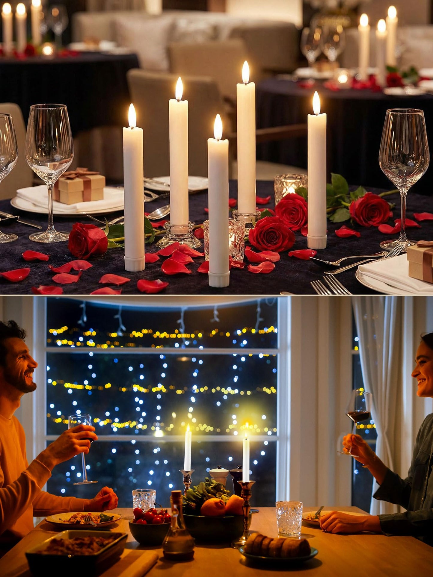 Funtery 24 Pieces 6.5" Flameless LED Taper Candles with Remote Timer Battery Operated Candles Bulk Short LED Candlestick Flickering for Graduation Father's Day Wedding Party Decor(White,Elegant Style)