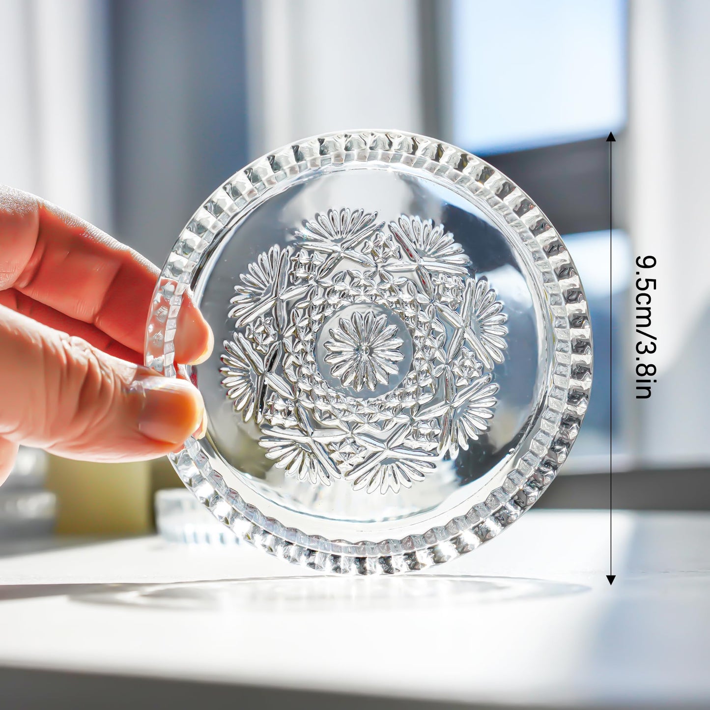 kanpura Round Glass Candle Holder Plates Clear Glass Snowflake Pattern Votive Candle Holder Plates Glass Coasters for Christmas Winter Party Table Decor, Set of 6