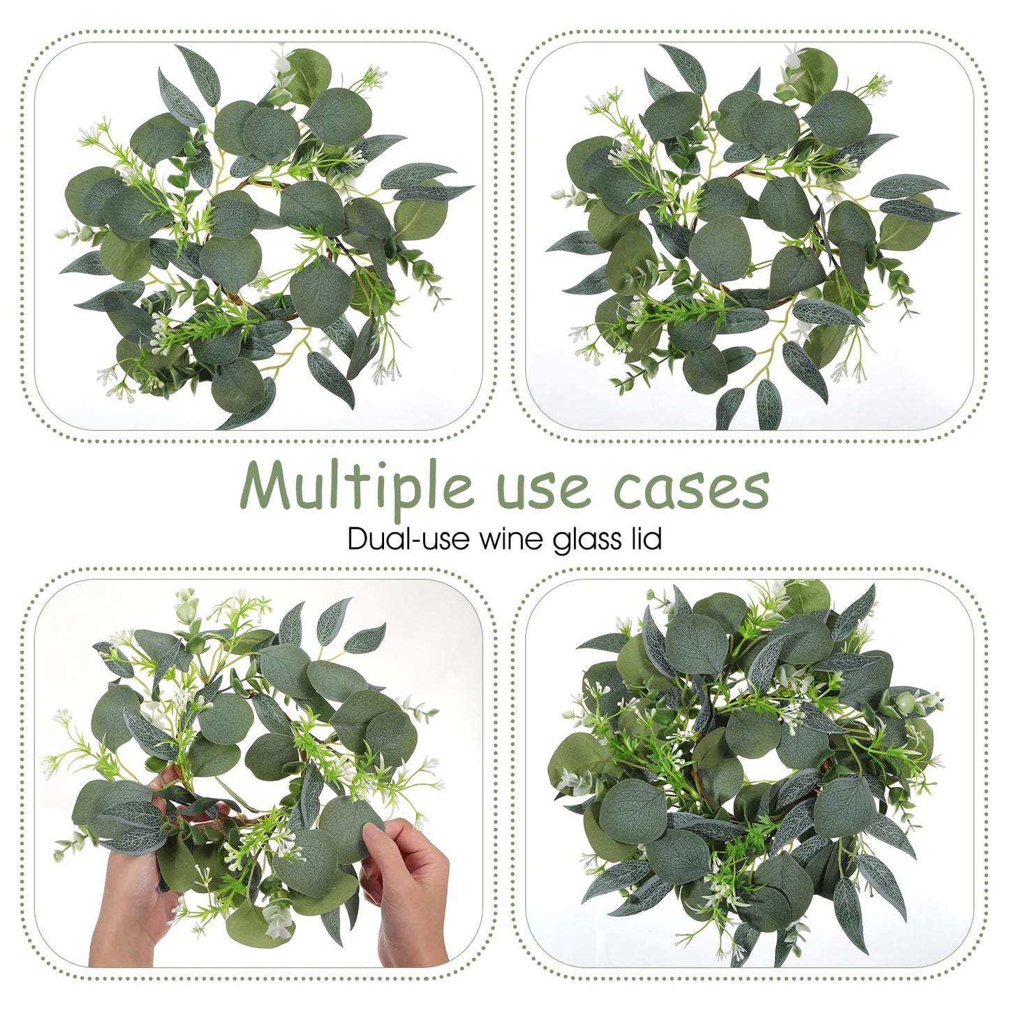 4 Pcs Eucalyptus Candle Rings Wreaths 4 Inch Center Mini Artificial Green Floral Leaves Wreaths Pillar Holder Centerpiece for Wedding Party Home Door Window Wall Farmhouse Decoration