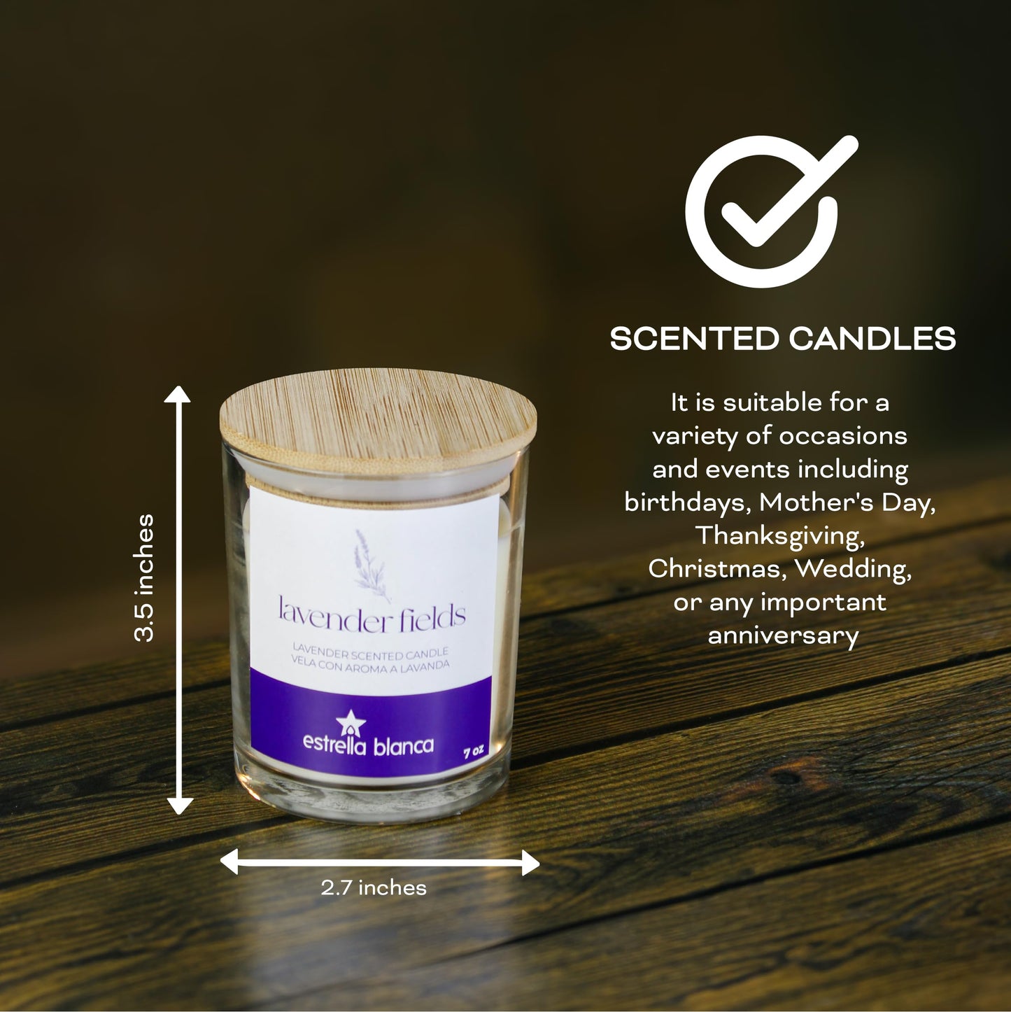 Estrella Blanca Lavender Fields Candle 7oz – Best Smelling Soy Candle, Non Toxic, Long Lasting, Gift for Women, Natural Soy Wax, Home Decor & Spa Ambience, Aromatherapy, Relaxing Home Scent