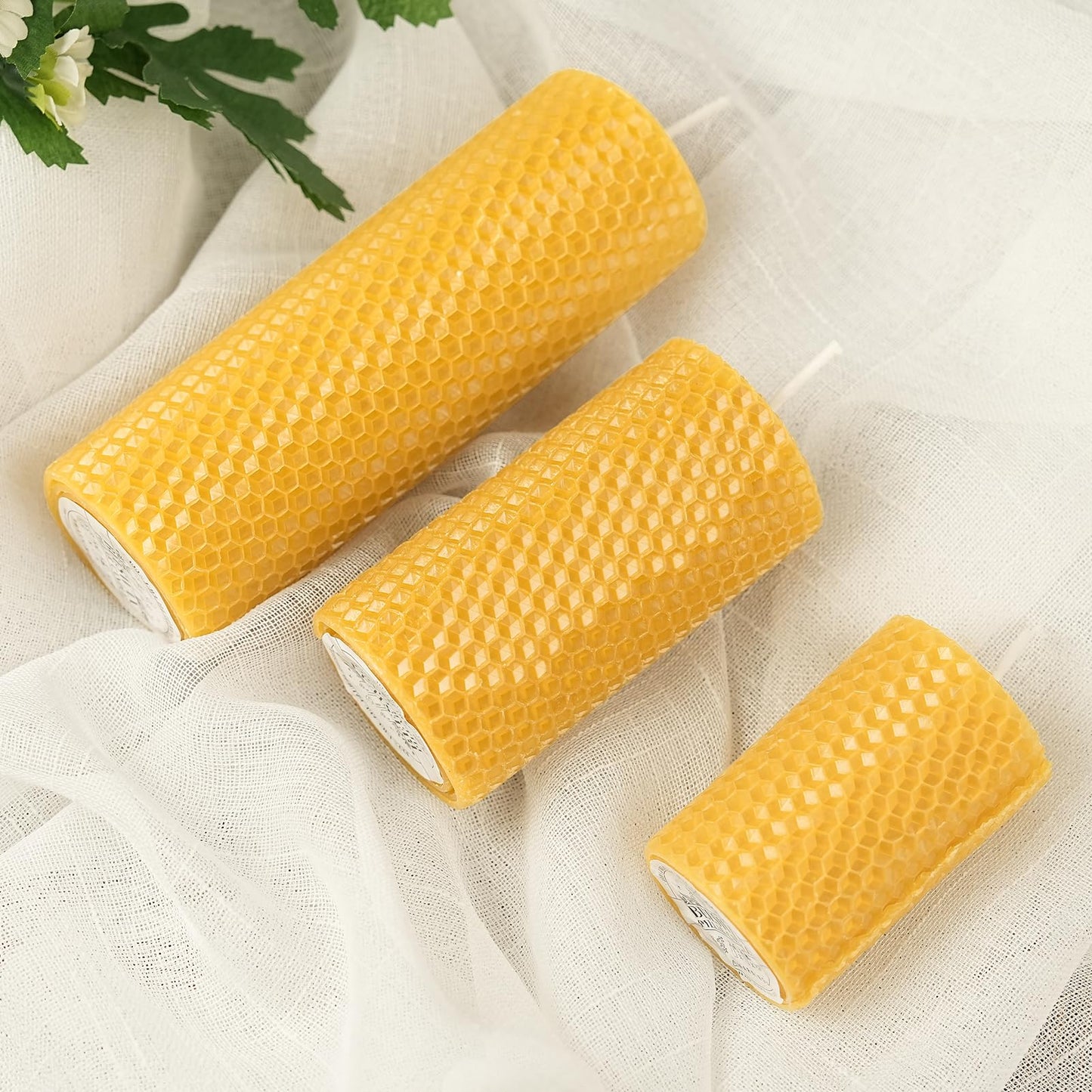 Pure Beeswax Pillar Candles,3 Pack Hand-Rolled Natural Beeswax Candles(1.77x3in,2x4in,2x6in) 60 Hours Burning Unscented Bees Wax Candle for Home,Smokeless&Dripless Pillar Candle for Meditation,Wedding