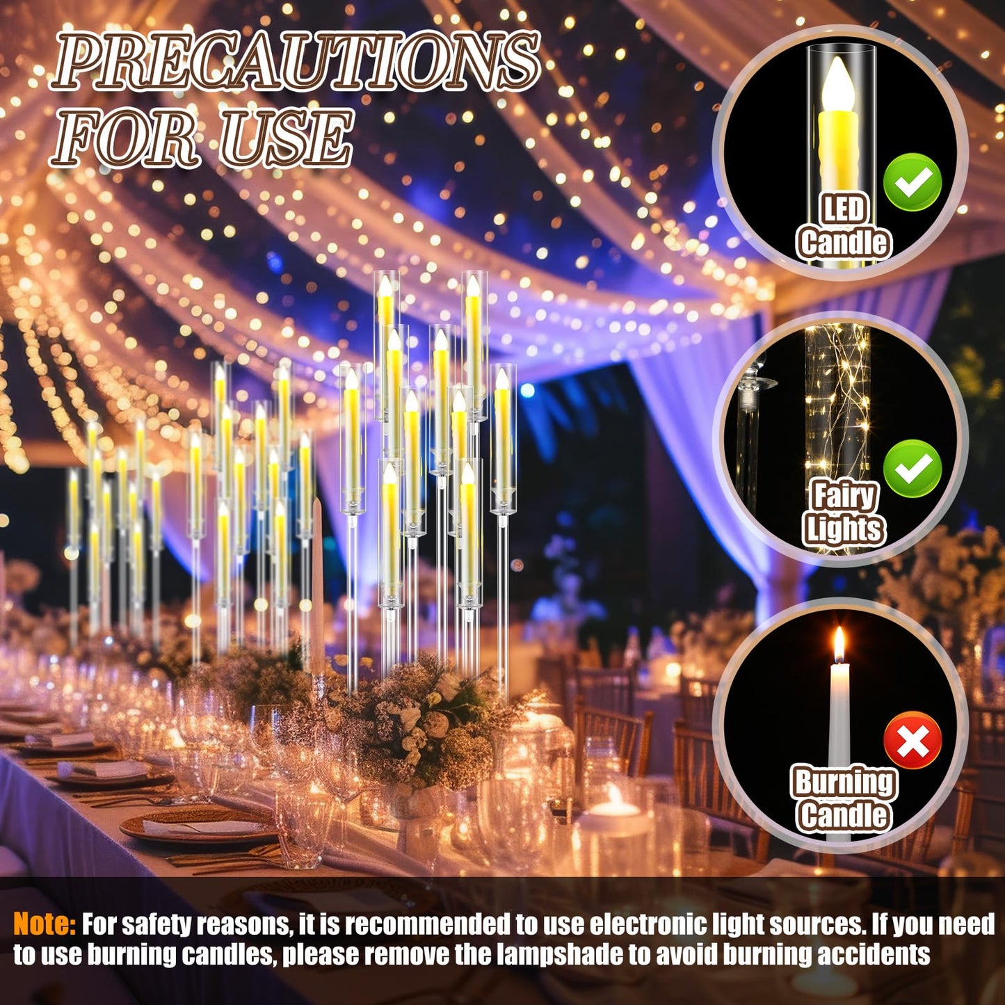 Tandefio 4 Pcs 10 Arm Wedding Acrylic Candelabra Table Centerpieces with 40 LED Candle 46.5'' Tall Floor Candlestick Clear Metal Candle Holder with Lampshade for Ceremony Easter Birthday Anniversaries