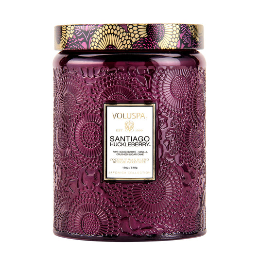 Voluspa Santiago Huckleberry, Large Candle Jar, 18 oz, 100 Hour Burn Time, All Natural Wicks and Coconut Wax for Clean Burning, Vegan, Poured in The USA