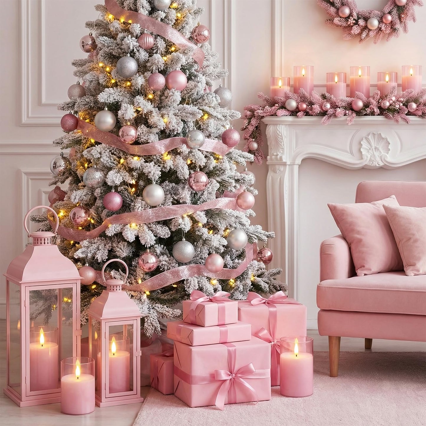 Homemory Pink Glass Flameless Candles, Battery Operated LED Pillar Candles with Remote & Timer, Real Wax Flickering Candles, Romantic Decorative Lights for Home Wedding Party, Set of 3