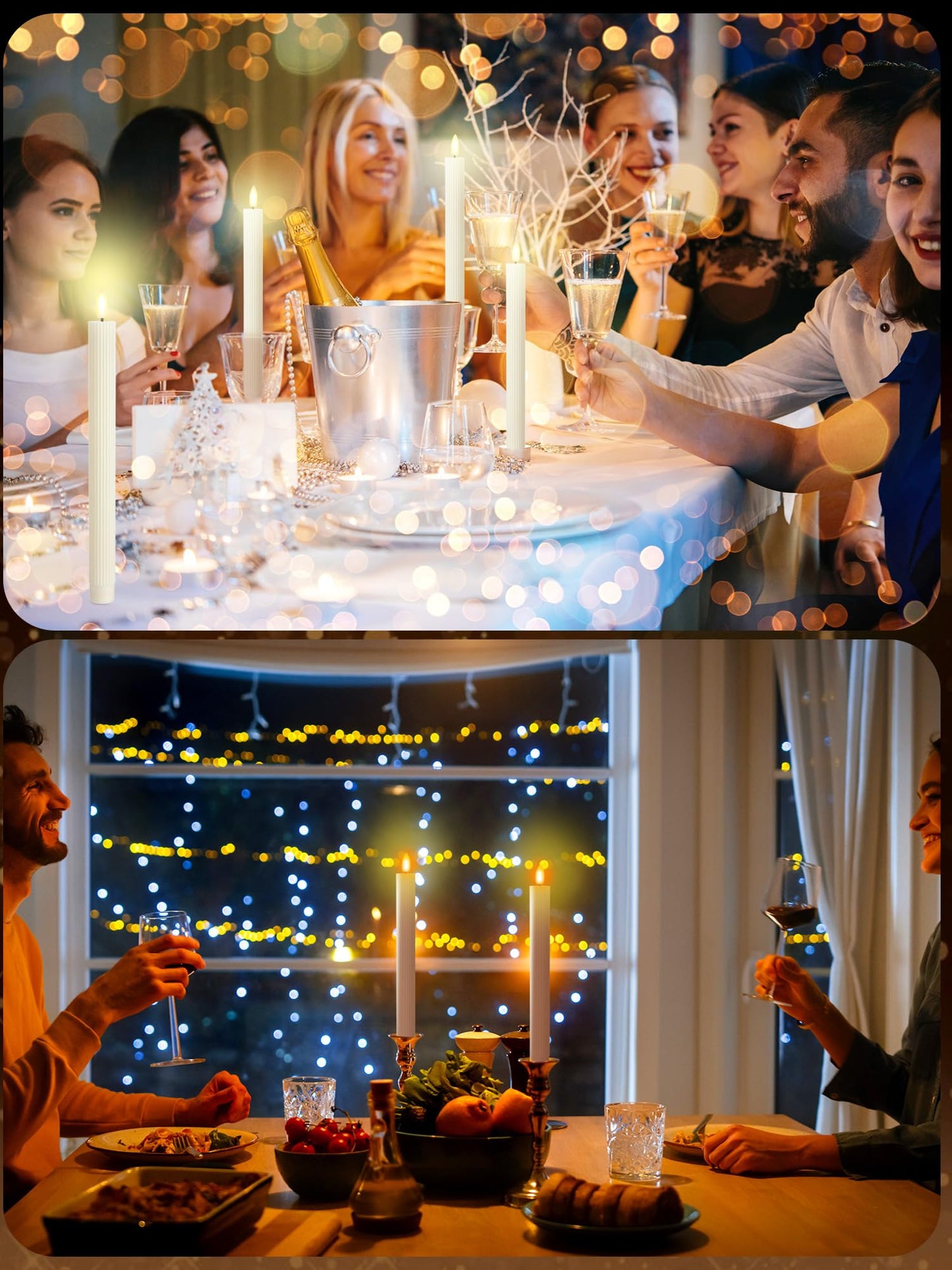 Funtery 48 Pcs Flameless LED Taper Candles Battery Operated Candles Bulk Realistic LED Candlesticks Flickering for Wedding Church Graduation Party Home Decor(Ivory,Elegant Style)