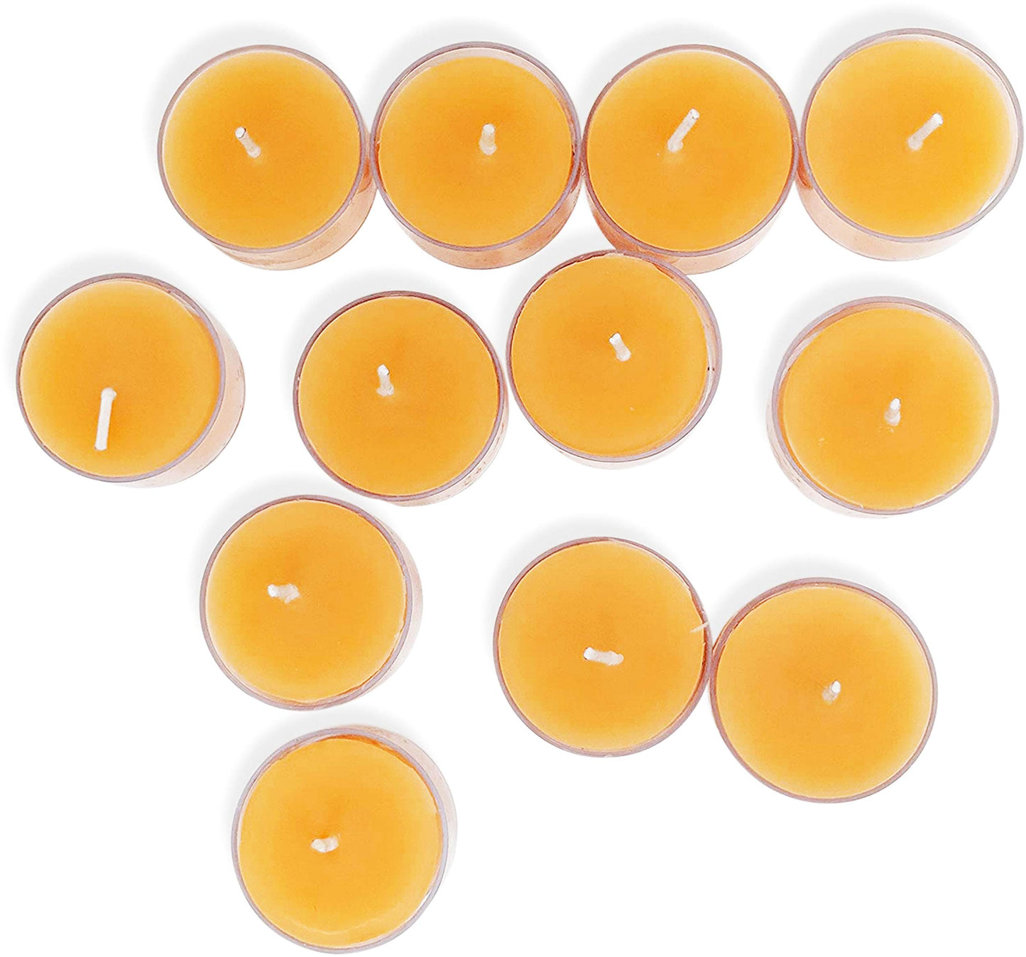 Hyoola Pure Beeswax Tea Lights, Handmade Decorative Unscented, Tealight Candles, 4 Hour Burn Time, Clear Cup (Pack of 24)
