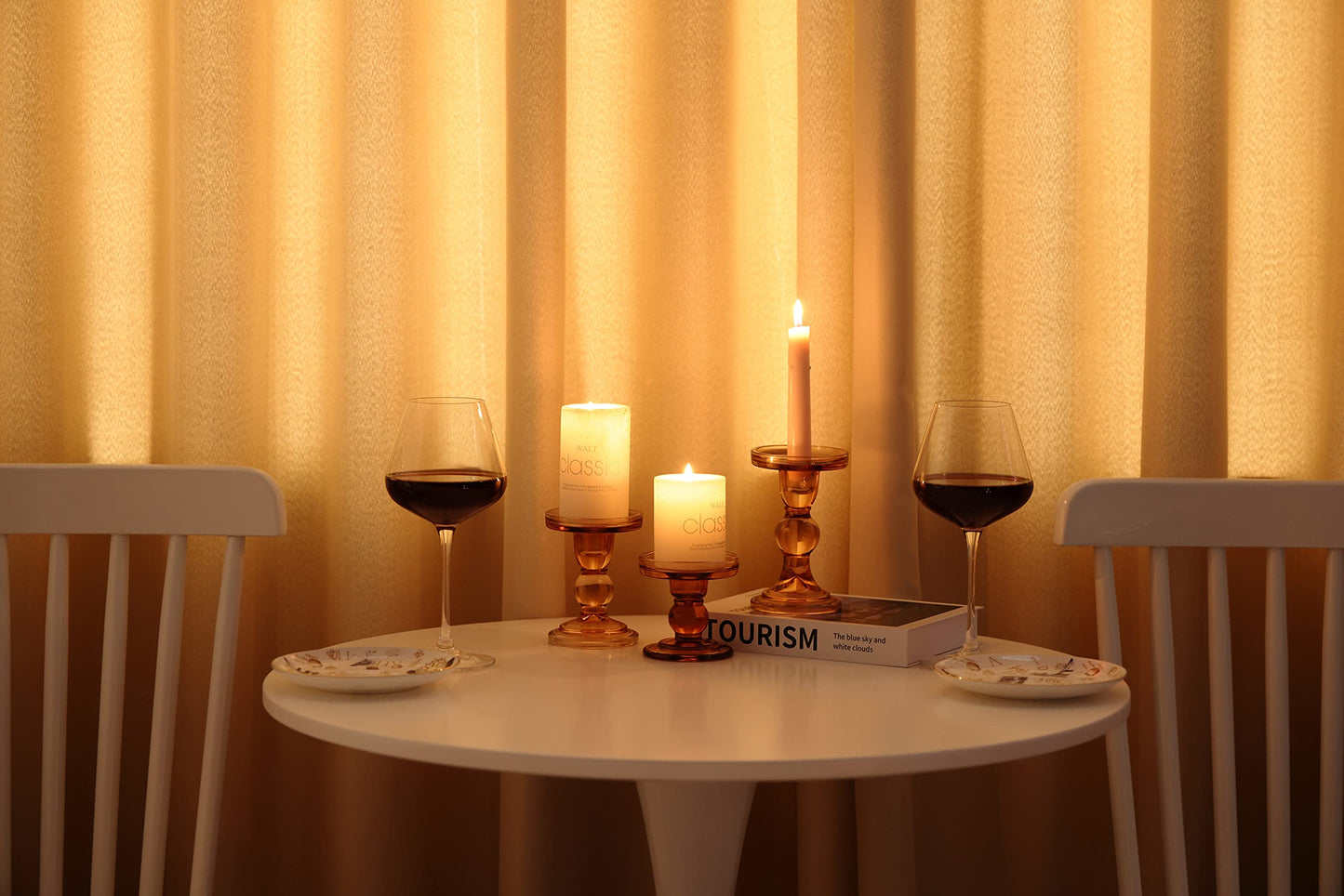 GMWD 3 Pcs Glass Candle Holder Set Clear, Amber Candlesticks Holders Pillar Taper Candles Tealight Stand for Wedding Centerpieces Home Decorations Dining Table