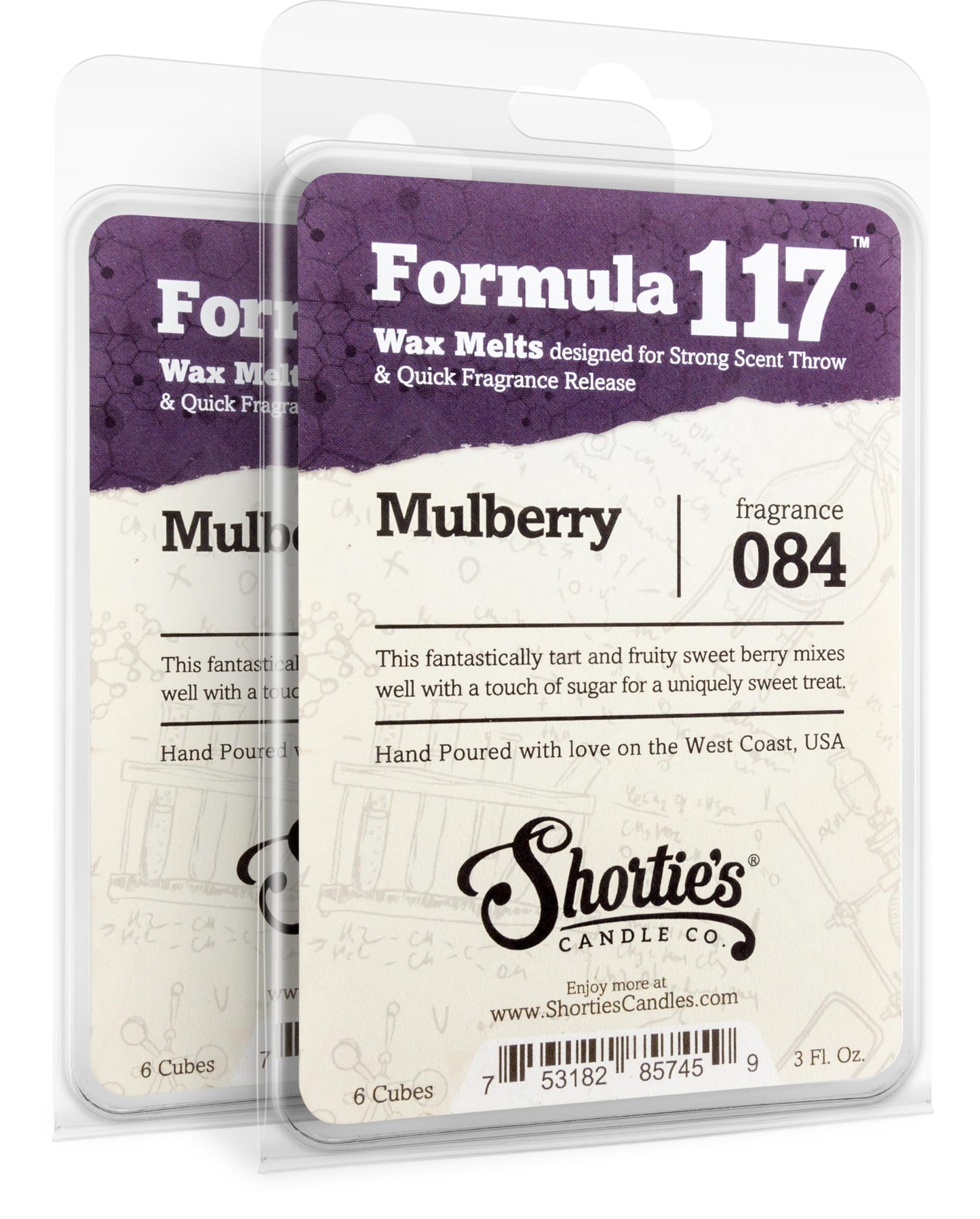 Shortie's Candle Company Mulberry Premium Wax Melts 2 Pack - 6 Oz., Strong & Long Lasting, Non-Toxic - Made with Essential & Natural Oils - Formula 117
