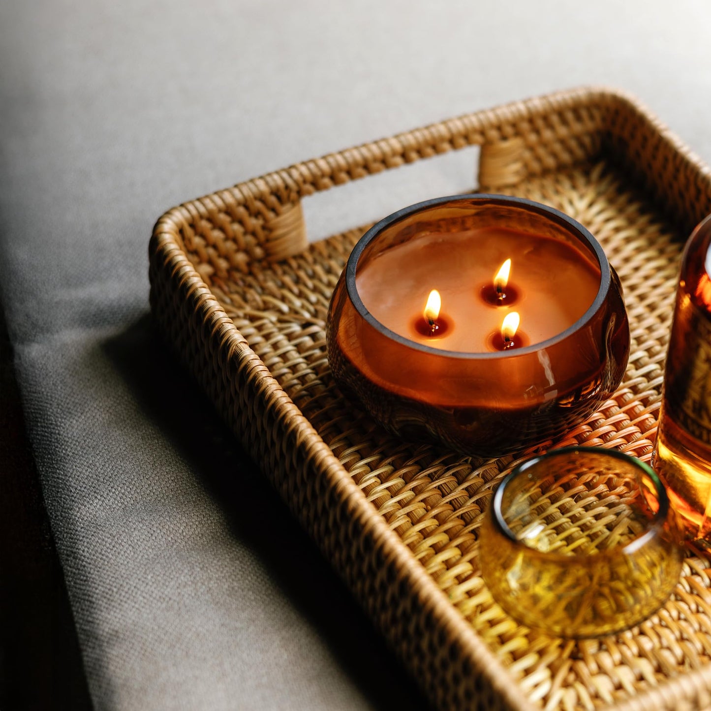 Paddywax Basalt Collection Scented Candle, Soy Wax Blend Glass Jar with Lid, Reusable Home Décor Candle, 10 oz, Amber Vessel, Sienna Sunset