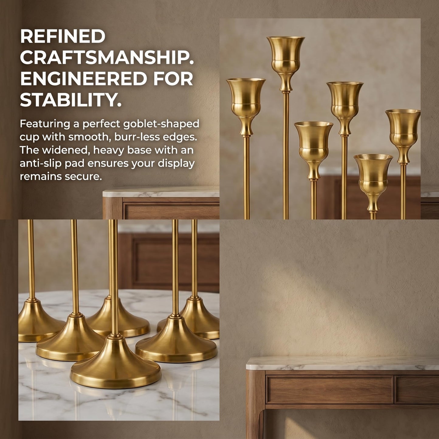 Oakernel French Gold Taper Candle Holders 4 Sets(12 Pcs) - Tall Metal Candlestick Holders for Table Centerpiece, Formal Dinner, Wedding, Fireplace Mantel Decor, Fits 3/4 Inch Thick Candles