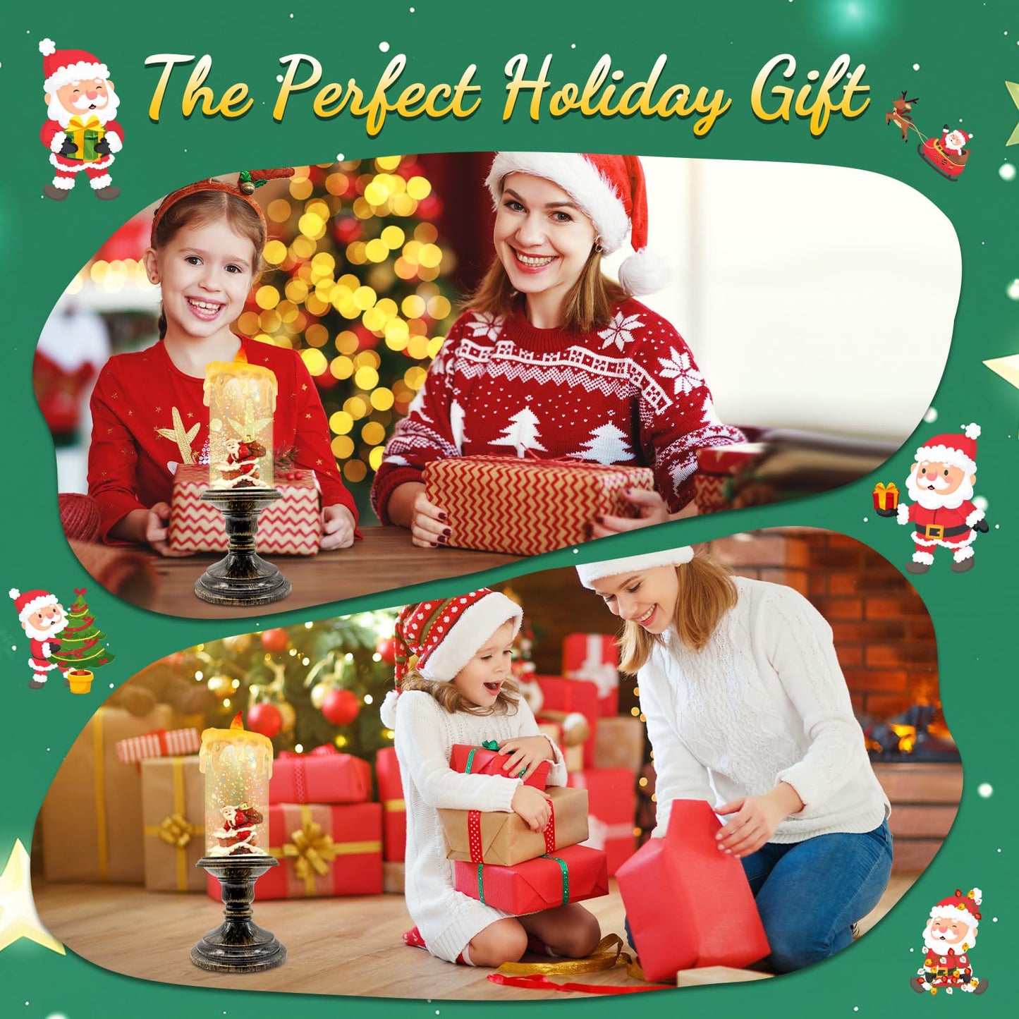 Christmas Snow Globe Candle, Battery Powered with Timer, Christmas Flameless Candles Lantern with Santa Claus for Home Decoration Festival Gift, Snow Globe Candle Light for Christmas Decorations