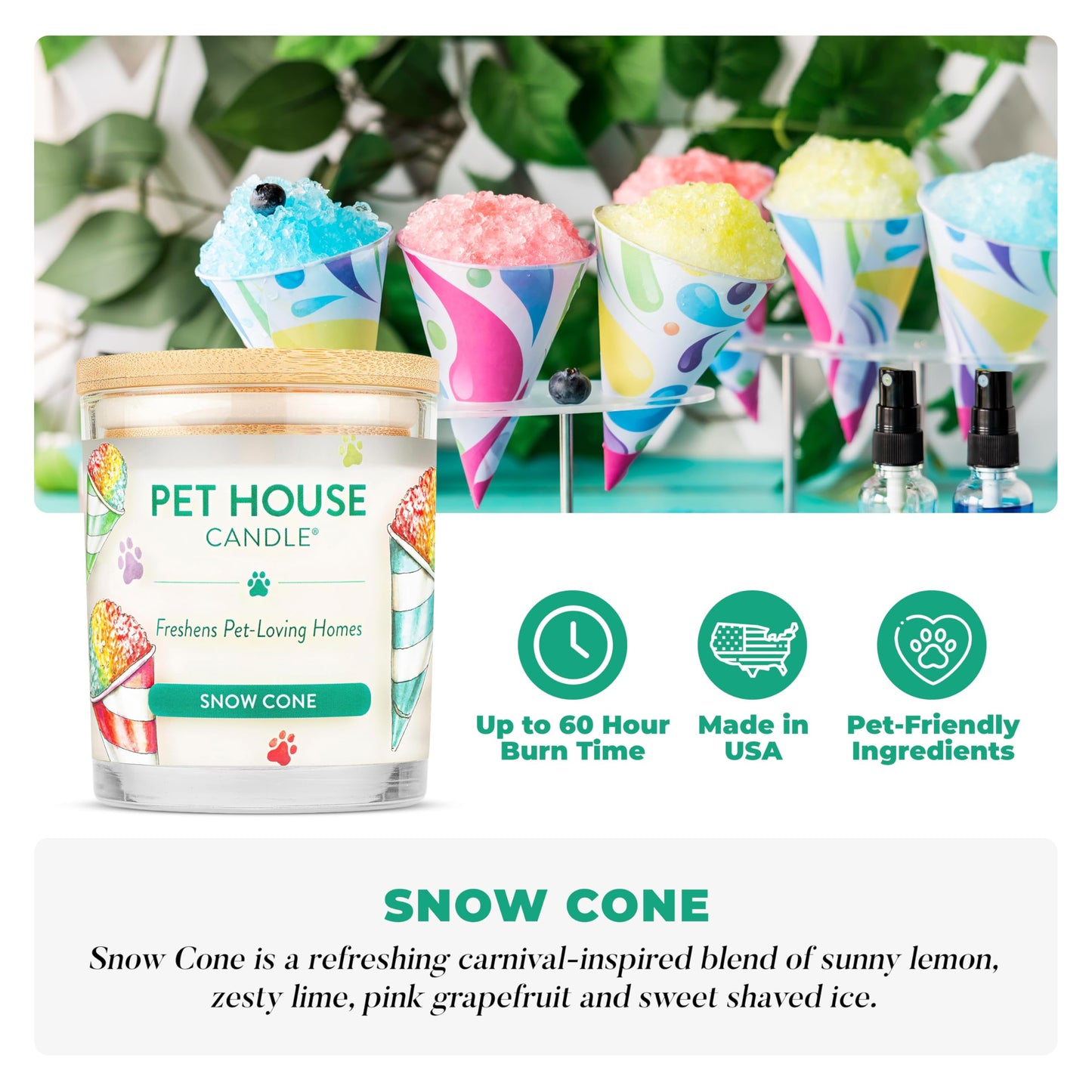 Pet House Candles, Plant-Based, Clean Burning, Long Lasting Pet Odor Candle for Home - Snow Cone