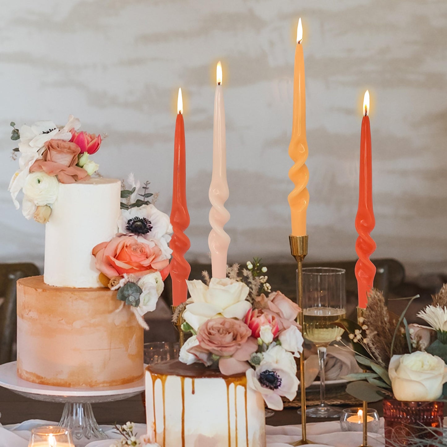 Spiral Taper Candles Twisted Candle Sticks Unscented Handmade Candles Gradient Orange Candlesticks Dinner Wax Candles for Home Decor Wedding Gatherings Relaxation Special Occasions Celebrations