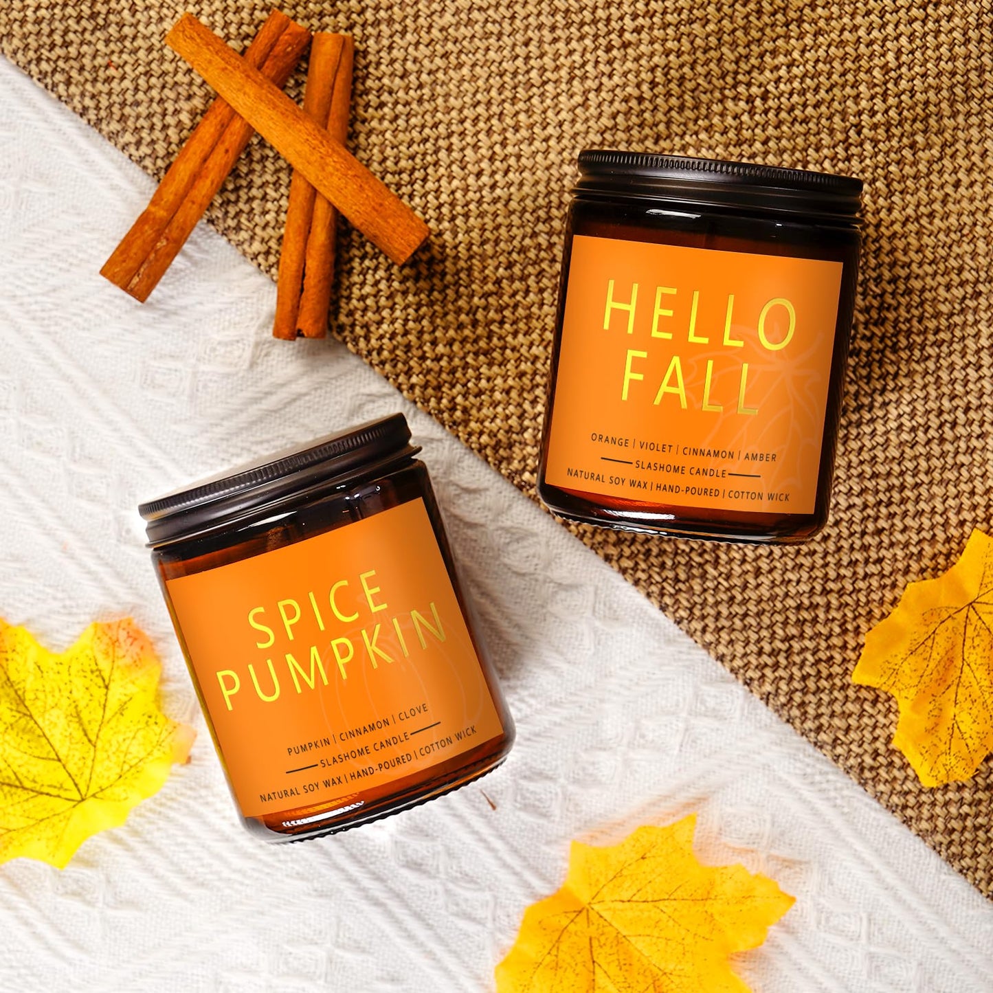 Fall Scented Candles Hello Fall 7oz – Warm Pumpkin Spice & Sweet Apple Soy Wax Candle for Cozy Autumn Home Décor, Perfect Fall Gift, 50 Hour Long Burn