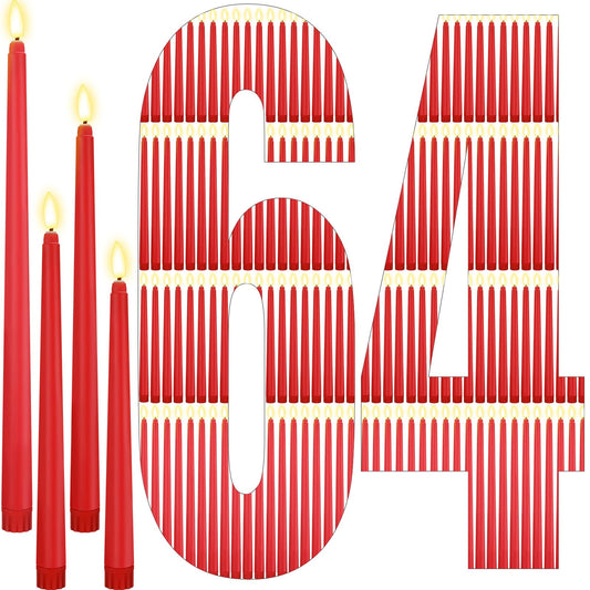Rossesay 64 Pcs Wedding Flameless LED Taper Candles Battery Operated Candles 4 Sizes of 8.5'', 9.65'', 10.83'', 12.8'' Candlesticks Flickering for Halloween Christmas Church Wedding(Red)