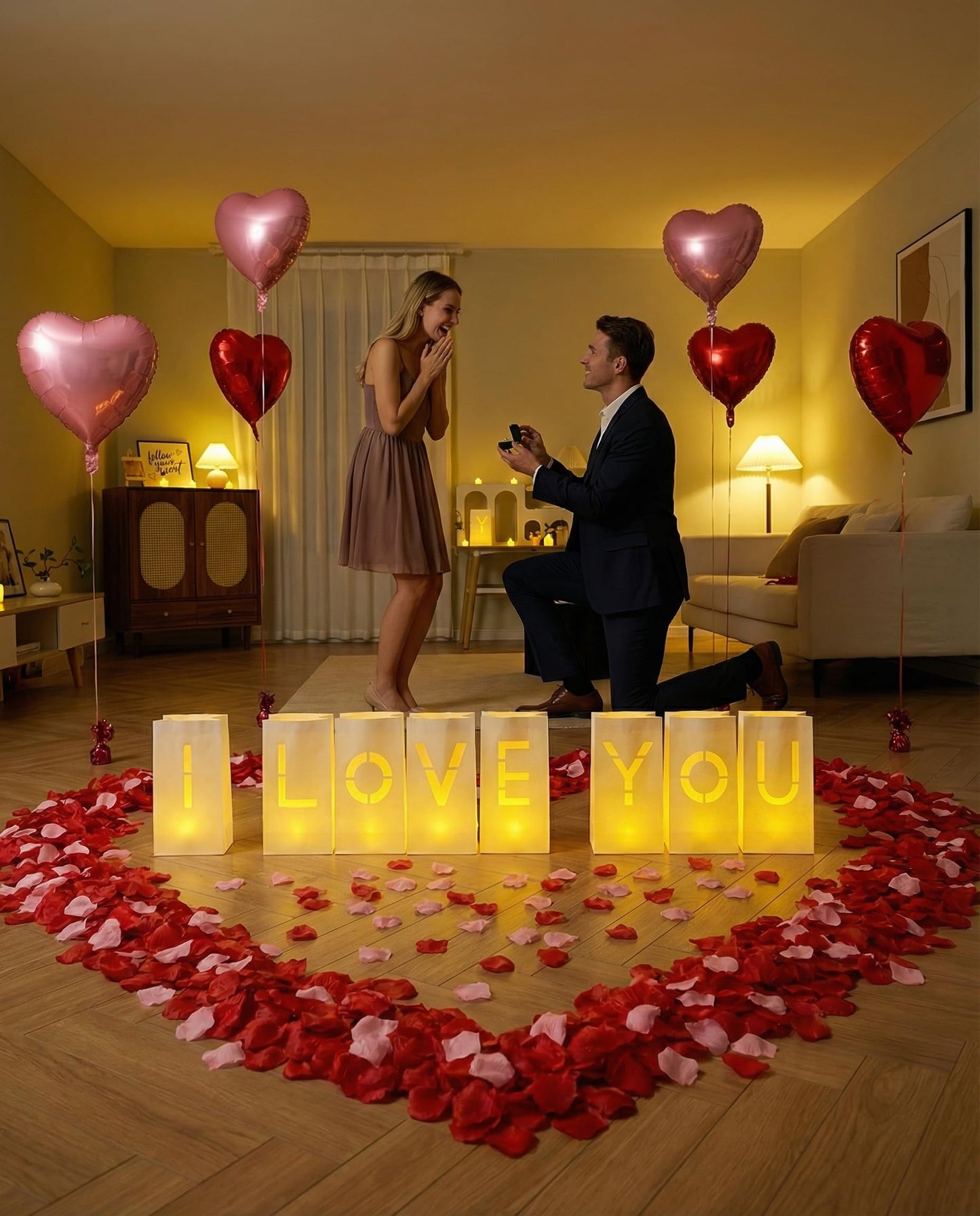 JZLiner I Love You Light Up Letters Include Fake Rose Petals and Led Candles Heart Balloons Set Room Decor Proposal Decorations
