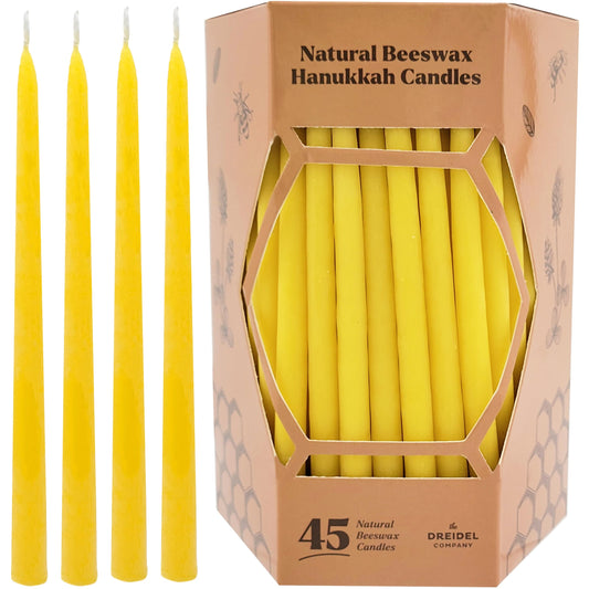 Natural Beeswax Hanukkah Candles, Hand-Made Chanukkah Menorah 45 Yellow Candles for All 8 Nights Fits Most Menorah Burn Time 1-Hour