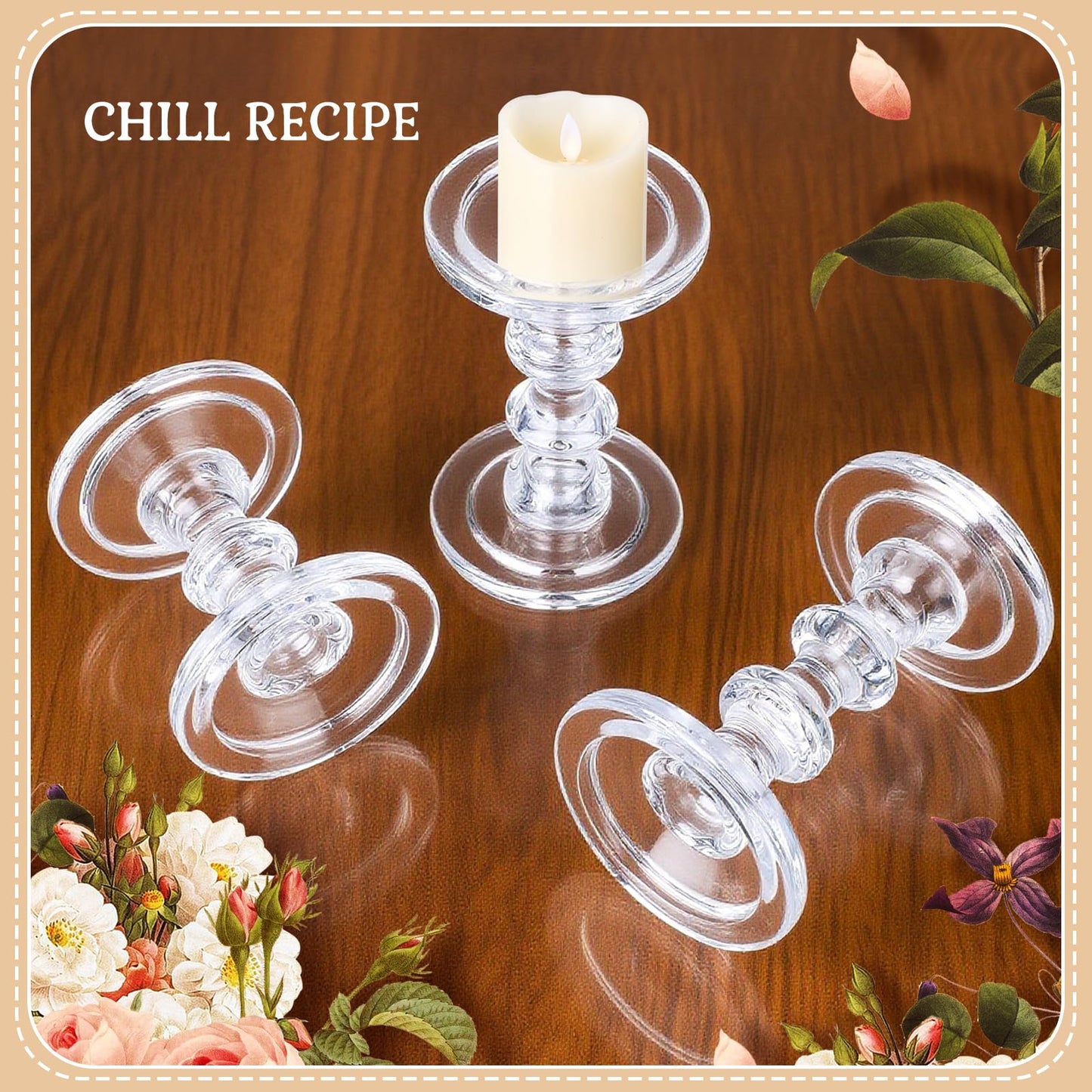 CHILL RECIPE Glass Candle Holder Set of 3, Big Heavy Tall Crystal Candlestick Holder for Pillar Candles Taper Candles, Christmas Decoration Wedding Table Dinning Church Centerpiece