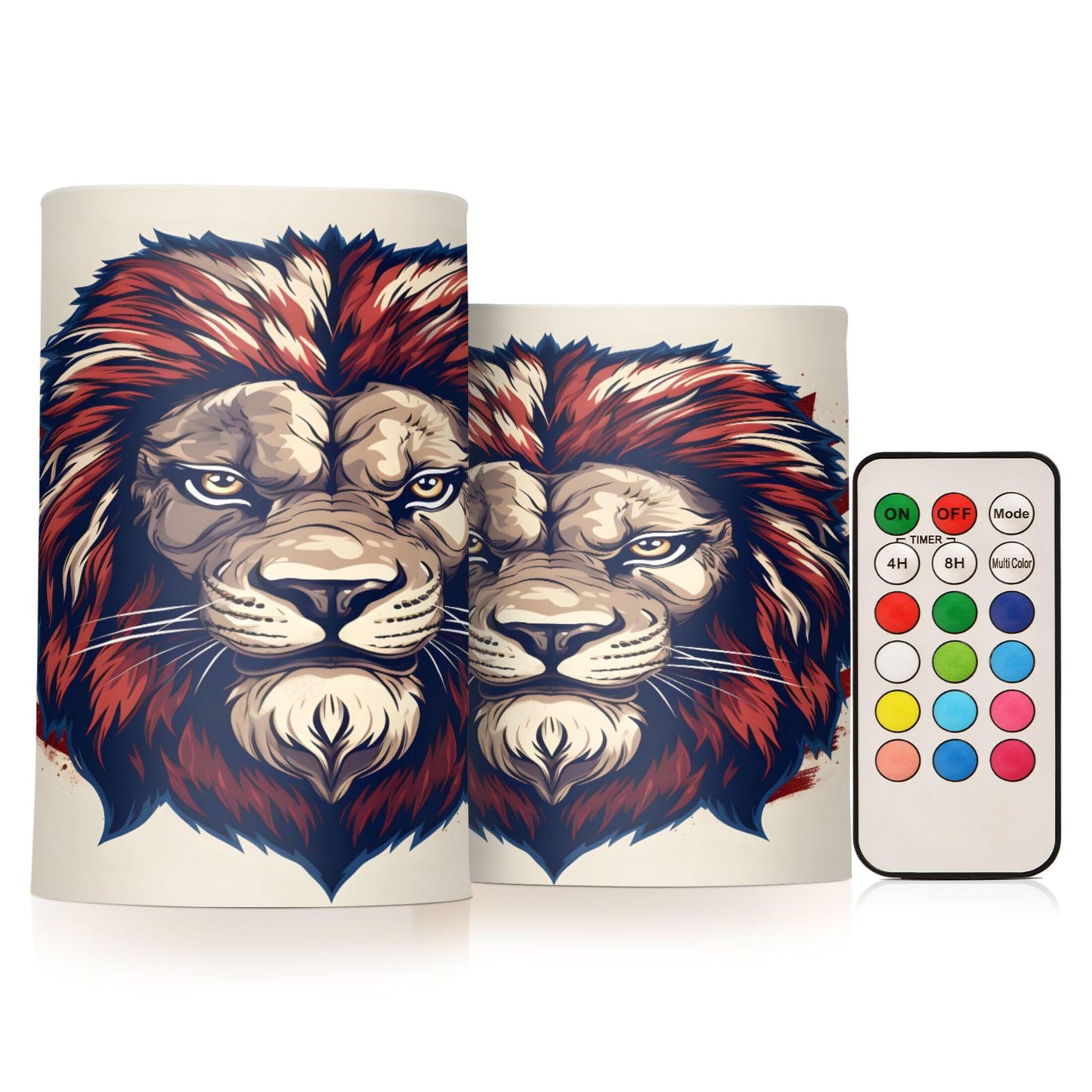 Grgvtei Flameless Candles Ferocious Lion Head Flickering LED Pillar Candles with Remote & Timer, Battery Operated Set of 2 Warm Glow for Wedding Party Home Decoration