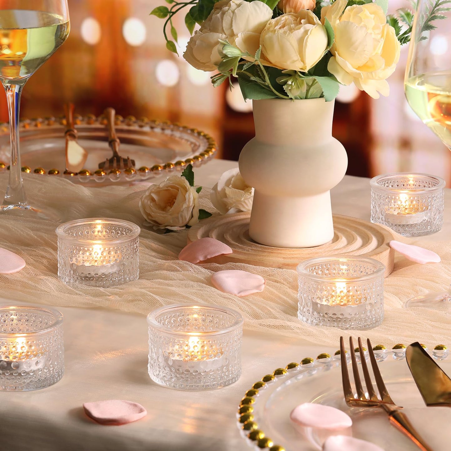 NITIME 30Pcs Clear Votive Candle Holders, Tealight Candle Holder Glass for Wedding Decorations, Polka Dot Glass Candle Holder forTable Centerpiece, Home and Party Decor