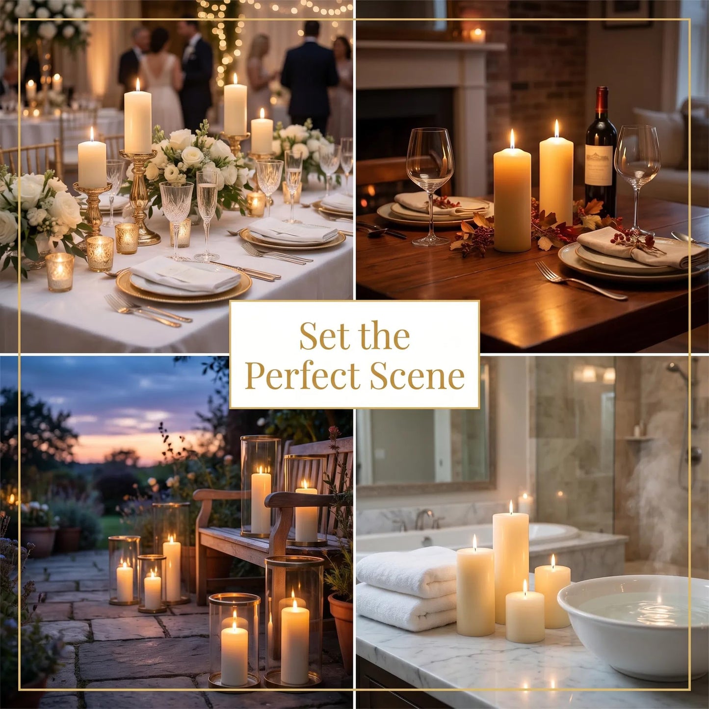 Unscented Pillar Candles - Set of 4 Ivory Candles - 3x6 Slow Burning Candles for Weddings & Table Centerpieces - Large Pillar Candles, PARNOO