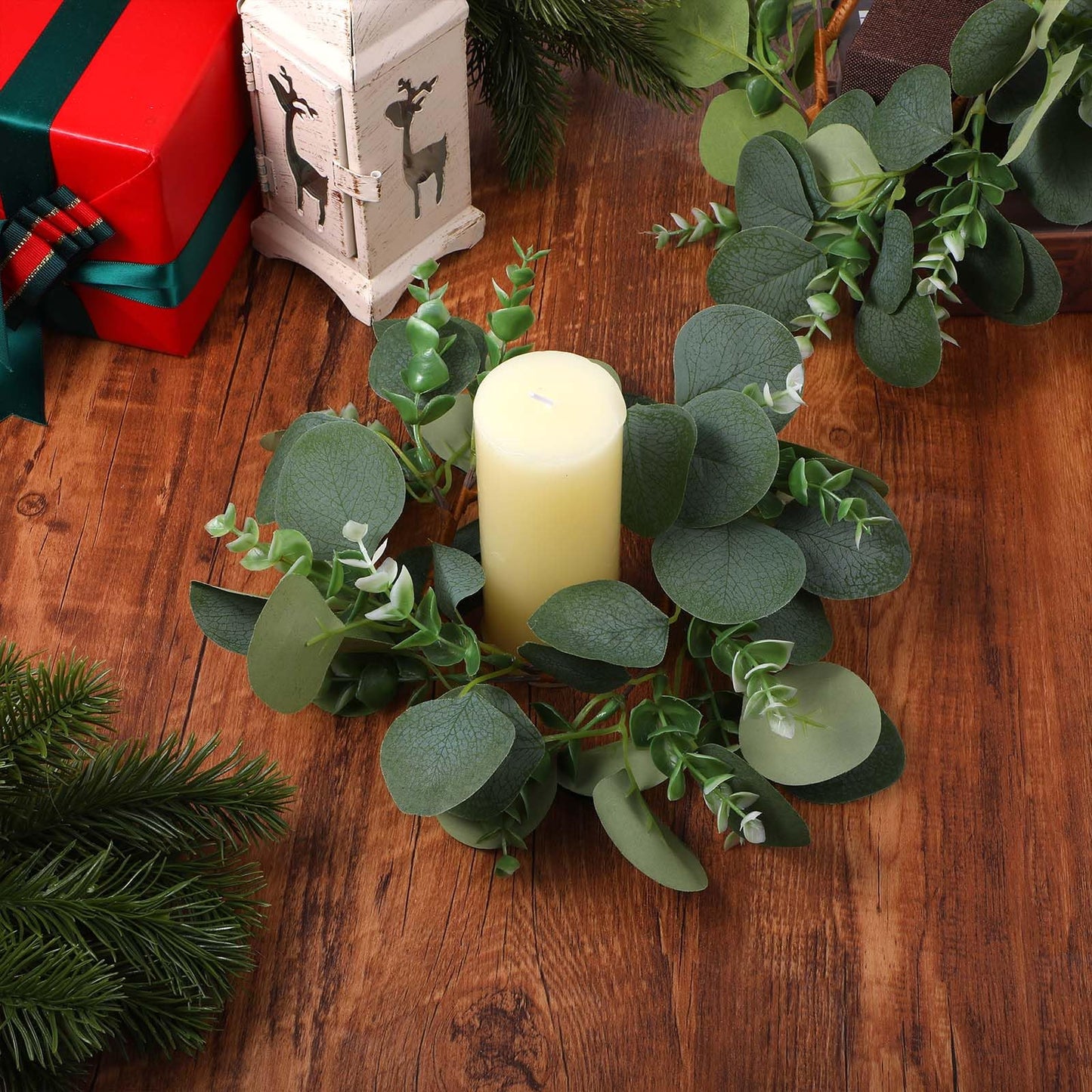 10 Pcs Candle Rings Eucalyptus Wreath, 9.8 Inch Green Artificial Eucalyptus Leaves Wreaths Candle Wreath Rings for Wedding Home Door Window Wall Tabletop Indoor Wreaths Decorating