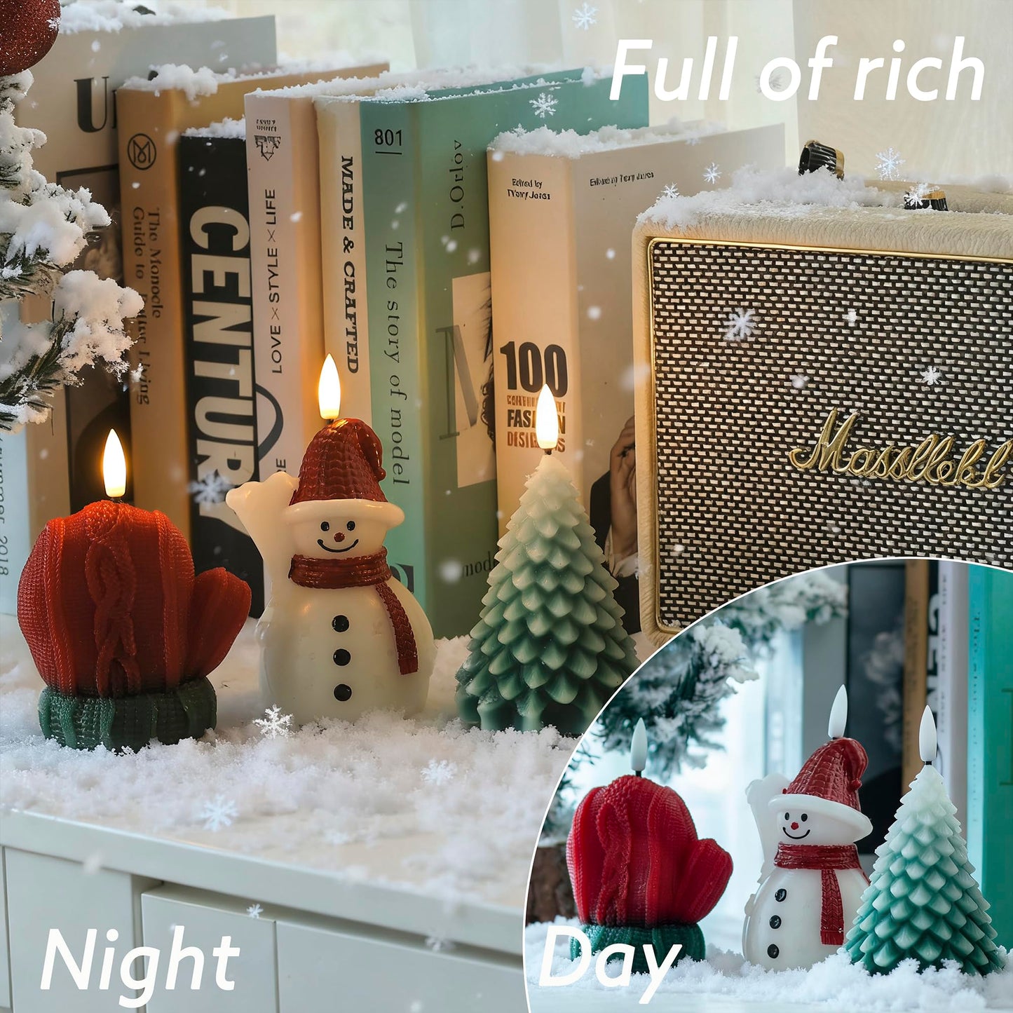 AFINETH Christmas Flameless Candles with Remote, Real Wax Battery Operated Christmas Candles, Flickering Xmas LED Candles for Table Home Party Decor, Set of 3