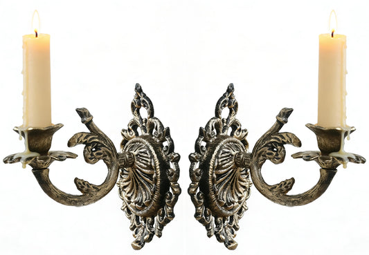 Antique Gold Wall Candle Holder Set of 2, Vintage Cast Iron Candle Wall Sconce for Living Room, Fireplace, Gothic Home Decor (Gold)