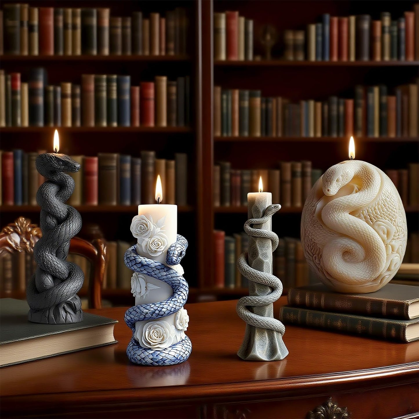4 PCS Snake Candle Mold, 3D Animal Silicone Mold for Candle Making, Epoxy Resin Casting Mold for Soap DIY Handcraft, Perfect for Gothic Halloween Home Decor Party Festive Days Ornament