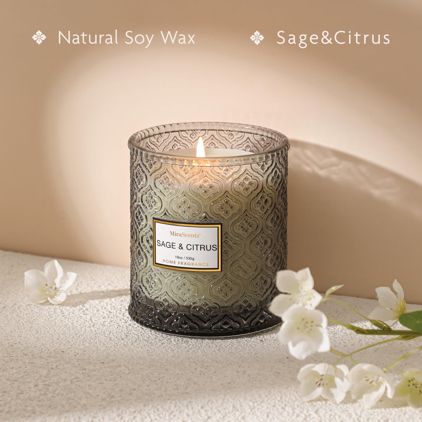 Sage & Citrus Scented Candles, Large Natural Soy Candle, 88 Hours Burning Time, Decorative Candles in Glass, Aromatherapy Candle Gift for Women, 19oz