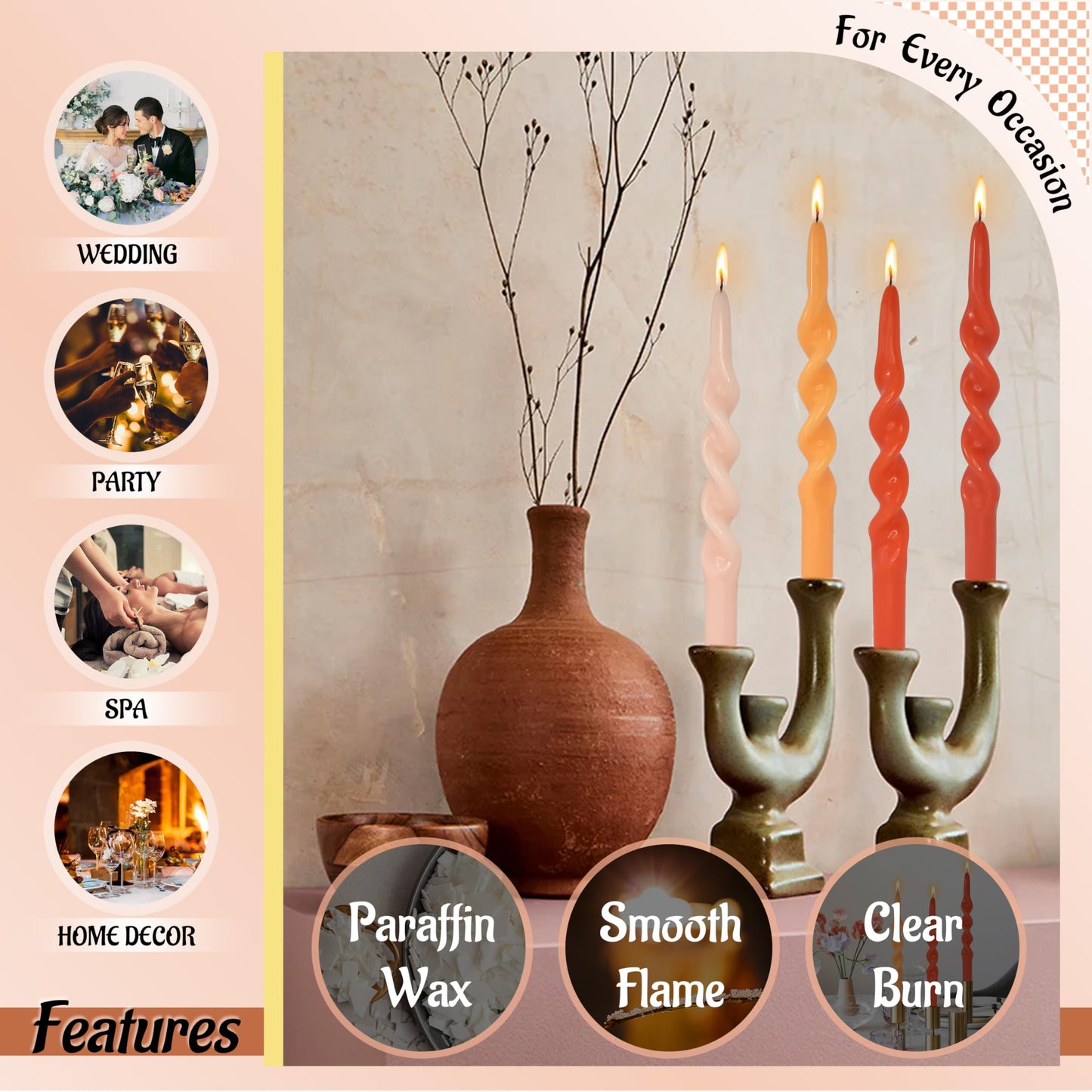 FLAMMUL Twisted Taper Candles 10 Inch Smokeless Long Stick Candles Gradient Orange Unscented Twisted Candlesticks for Home Decor Wedding Holiday 4 PCS