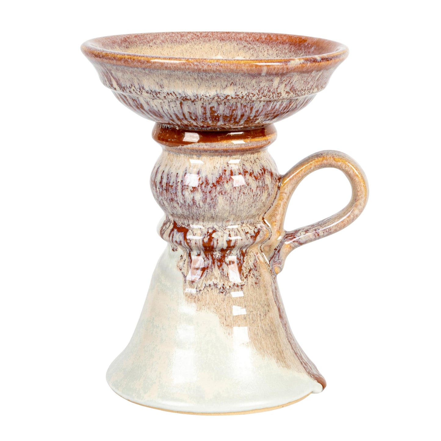 7.5 Inches Stoneware Pillar Holder with Handle and Reactive Glaze for 5 Inches Pillar, Brown