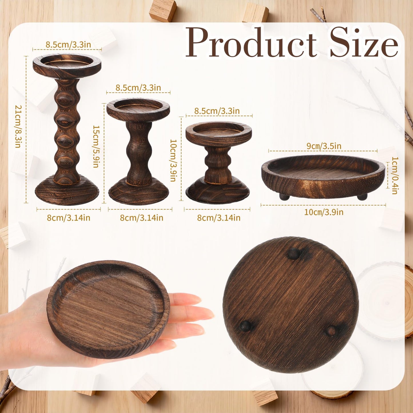Vesici Candlestick Holder Plate Pillar Candle Holder Candles Stand Decorative Centerpieces for Table Wedding Events Party Living Room Housewarming Gift(Wooden)