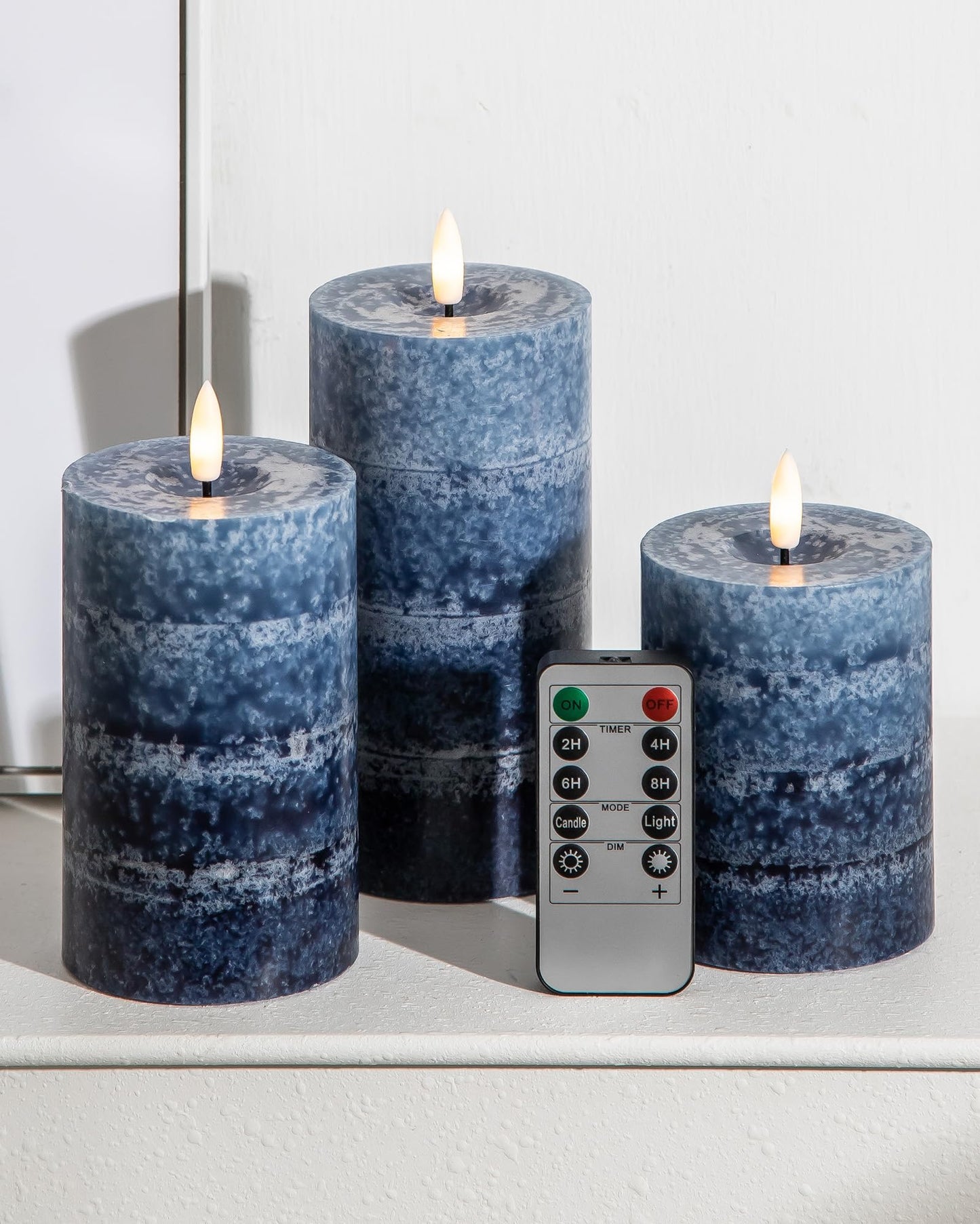 Stmarry Gradient Navy Blue Flameless Candles with Remote and Timer, Real Wax Made LED Pillar Candles Battery Operated with 3D Flickering Flame, 3" x 4",5",6", Navy Blue Decor, Set of 3