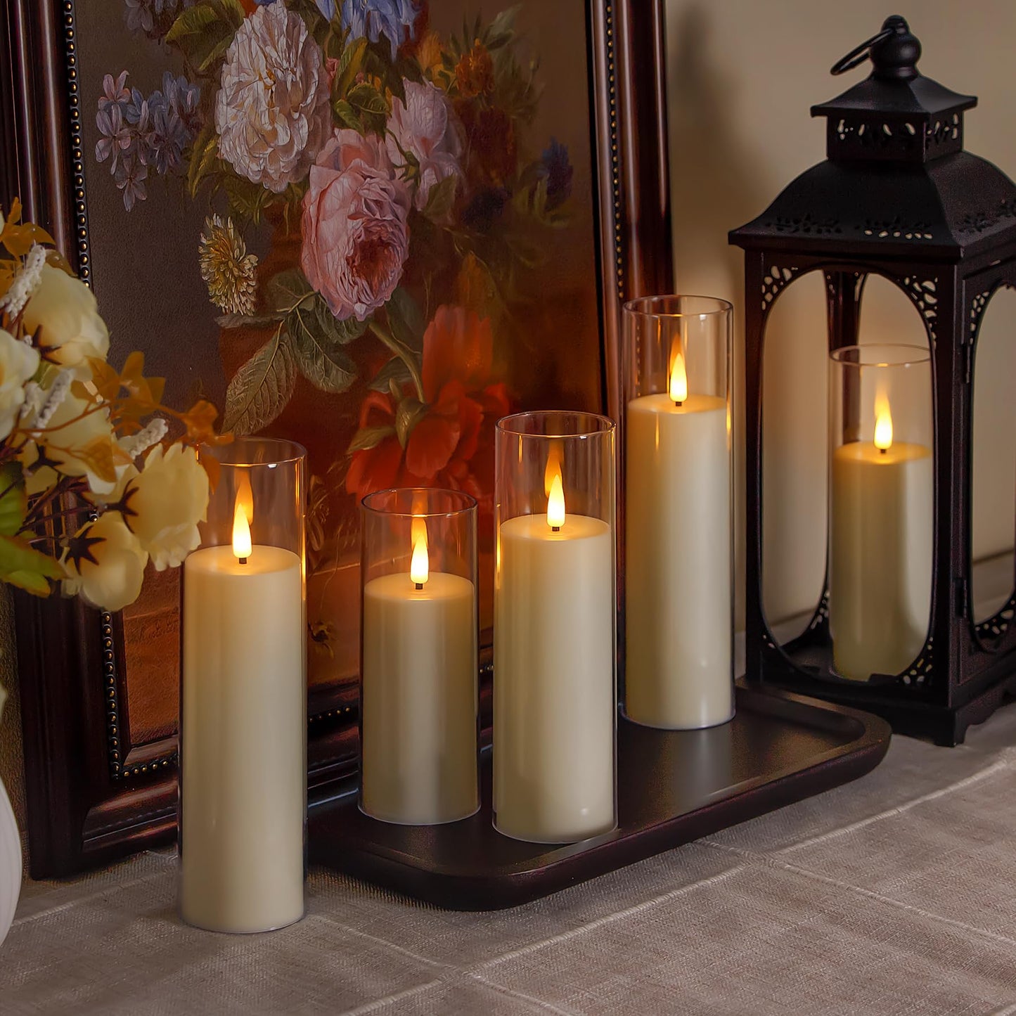 Yeelida Acrylic Flameless Flickering Candles with Remote Control and Timer, Battery Operated LED Fake 2.2" x 5",6",7",8",8" Plastic Pillar Candles for Home Decor(Long-Lasting, Ivory)