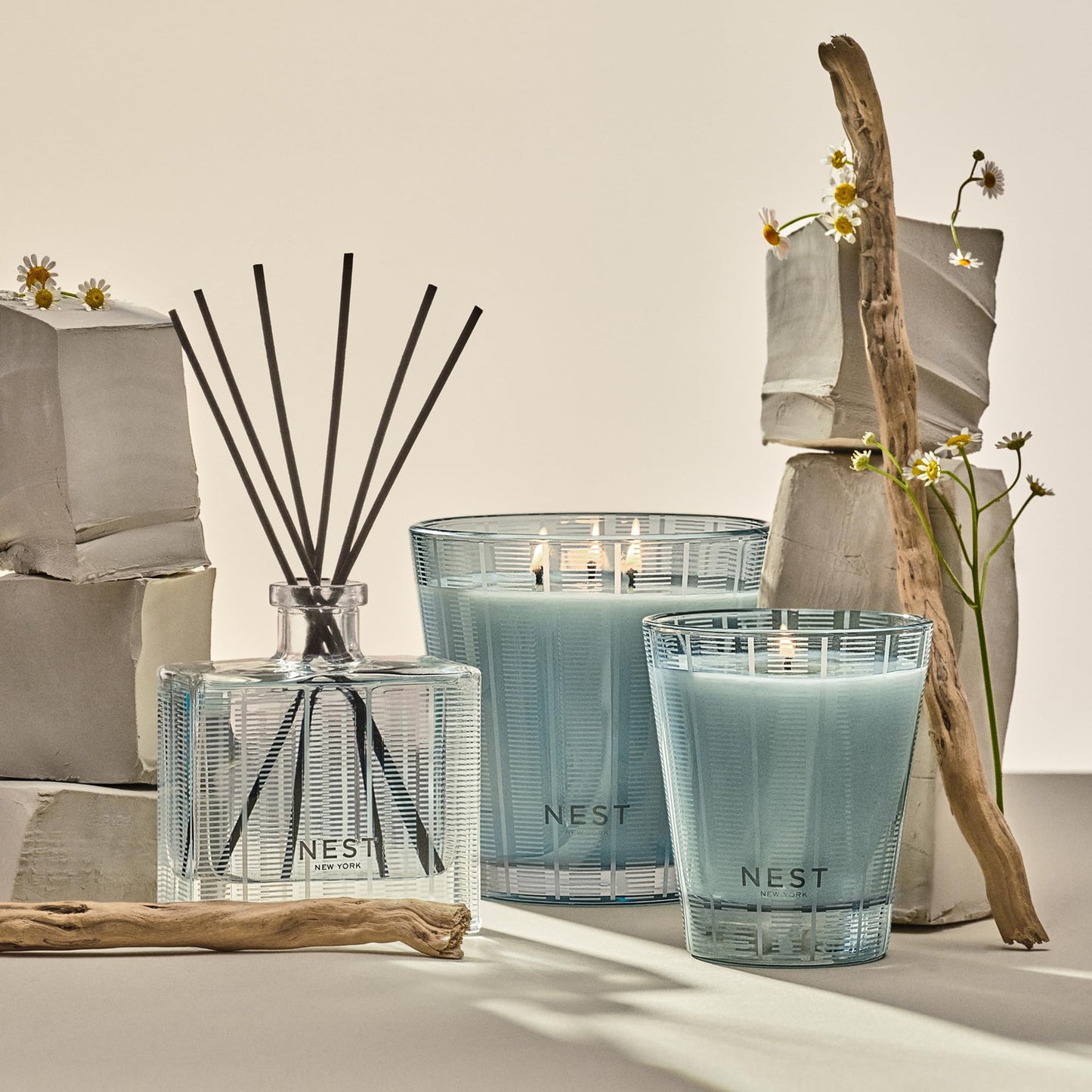 NEST New York Scented 3-Wick Candle, Driftwood & Chamomile - 21.2 oz - Up to 100-Hour Burn Time - Reusable Glass Vessel