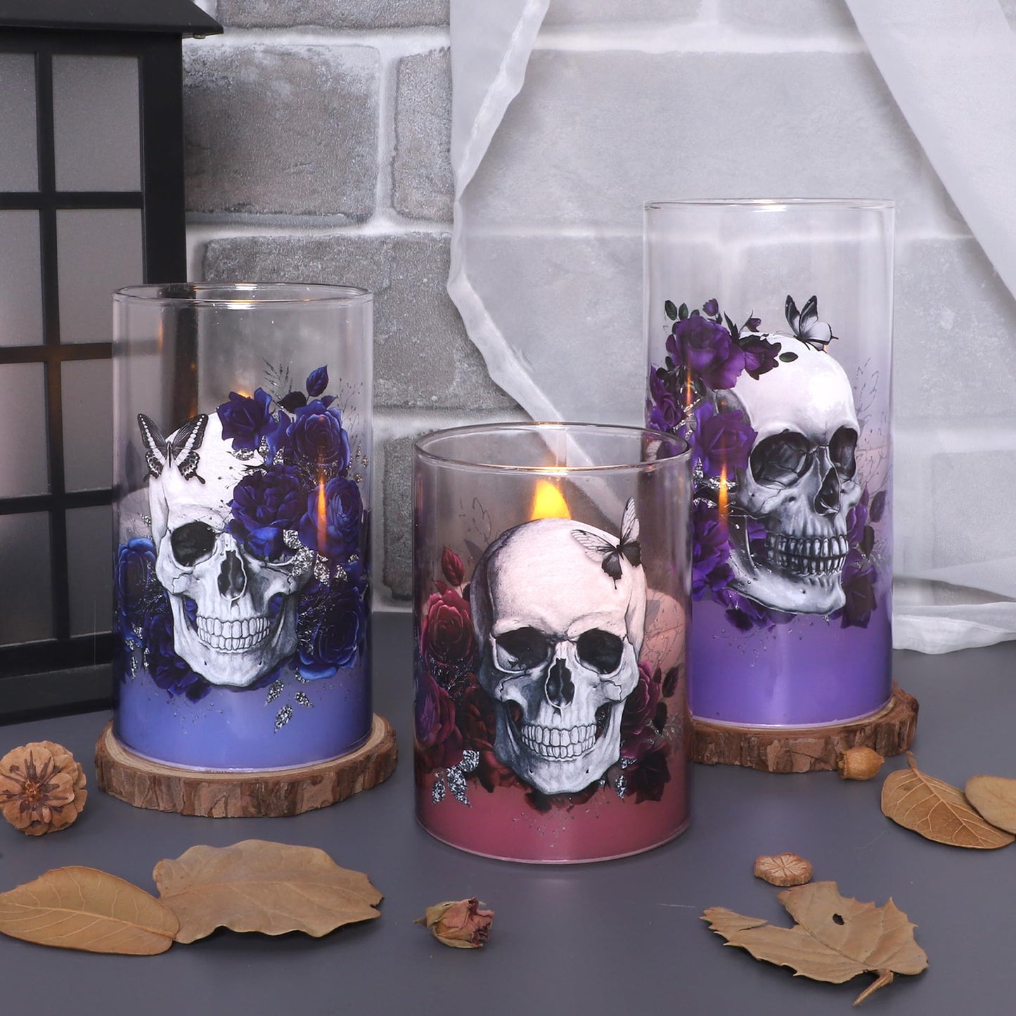 Silverstro Fall Decor LED Taper Candles with Remote Control & Timer Function, Embossed Autumn Maple Leaf Design Flameless Taper Candles for Home Party Autumn Decorations, Set of 2