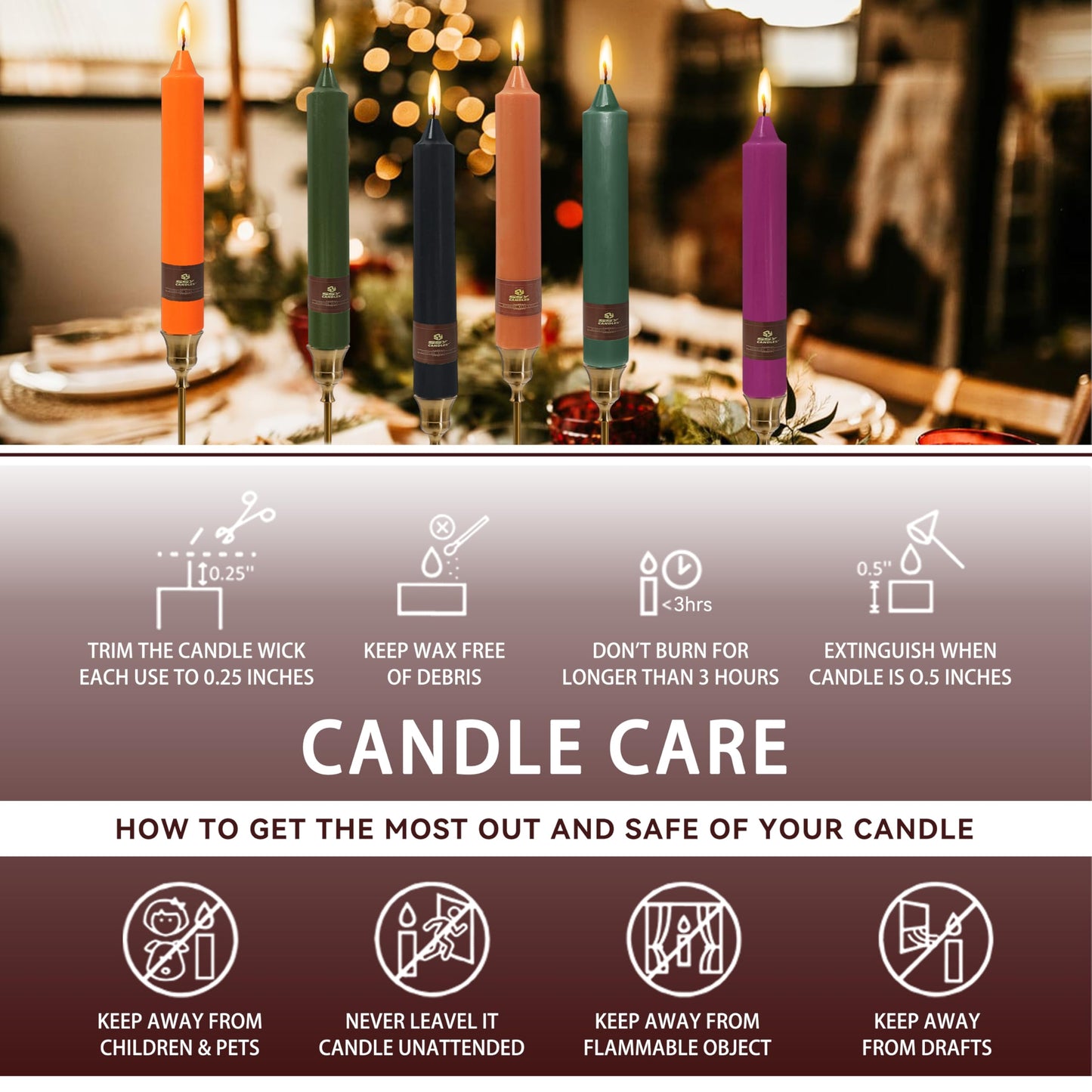 Christmas Metallic Red Candle 9 Inch Tall Smokeless Taper Candles 4 Pack Unscented Dinner Candle for Christmas Dinner