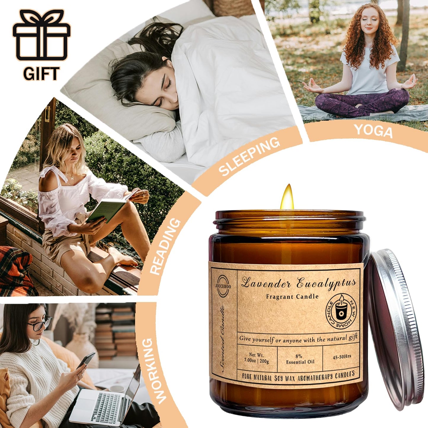 Scented Candles - Lavender Eucalyptus Candles for Home Scented, 7oz Soy Wax Aromatherapy Candle, Stress Relief, Calming Candle for Relaxation, Non Toxic, Birthday Gifts for Women & Men