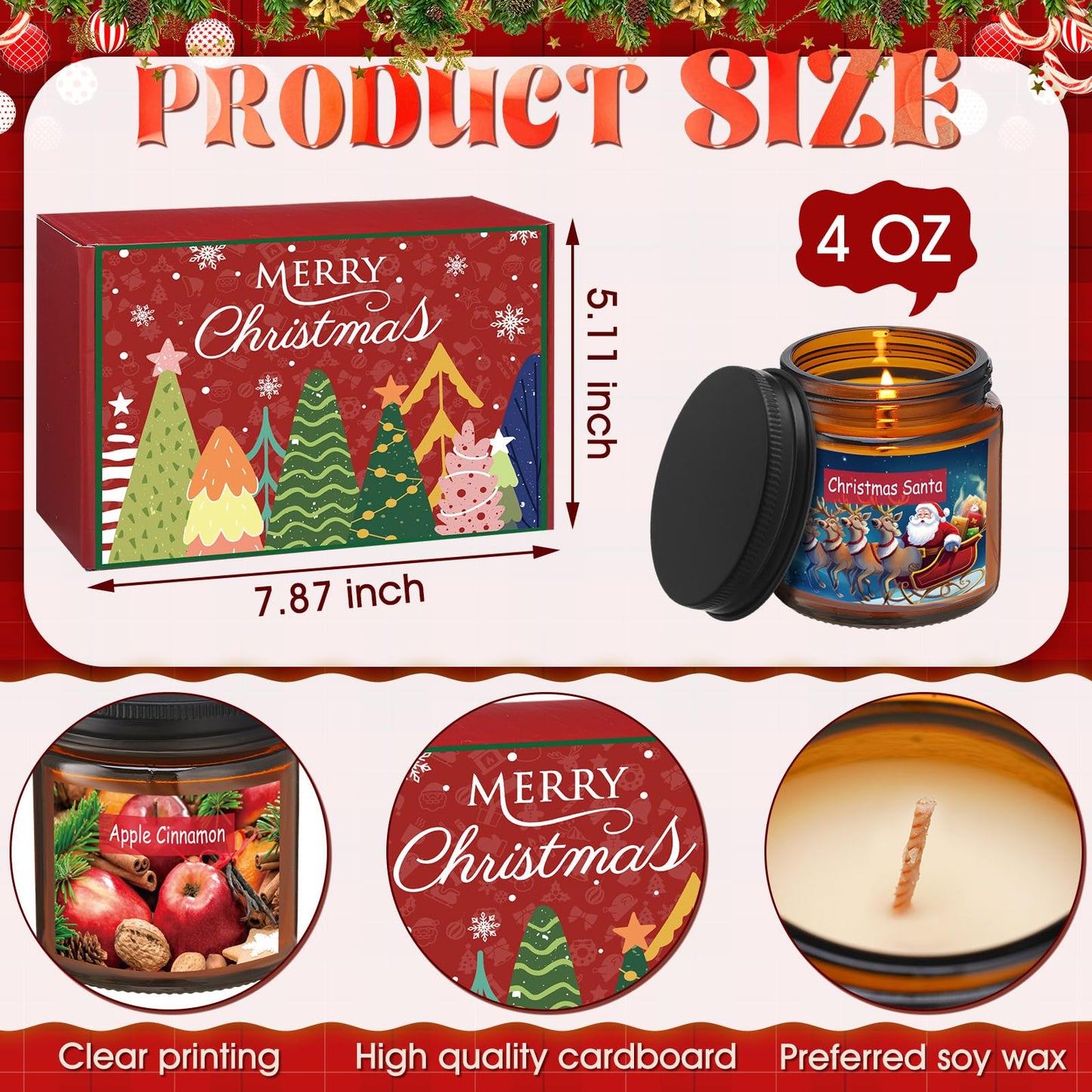 Conelist 6 Pcs Christmas Candle Set Scented Candle Gift Set Christmas Tree, Cookies, EVE, Apple, Candy, Wreath Gift for Women and Men