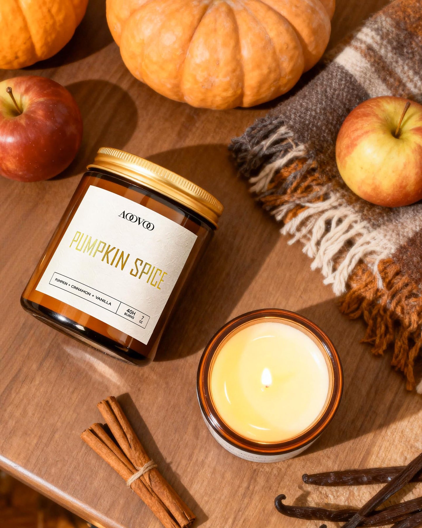 AOOVOO Fall Candles - 4 PC Scented Candle, 28 oz Soy Candles, Soy Candle for Home Scented,Cinnamon Roll/Cinnamon Apple/Pumpkin Nutmeg Pie/Pumpkin Spice